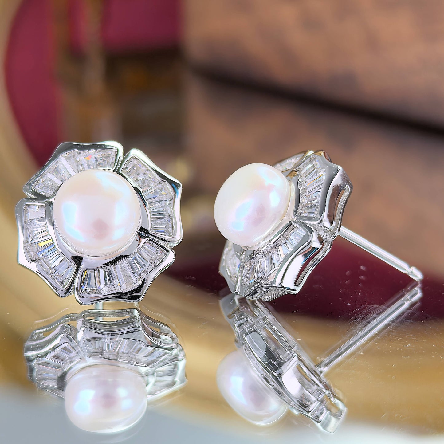 Delicate Rhodium Plated 925 Sterling Silver Freshwater Pearl Jewelry Set