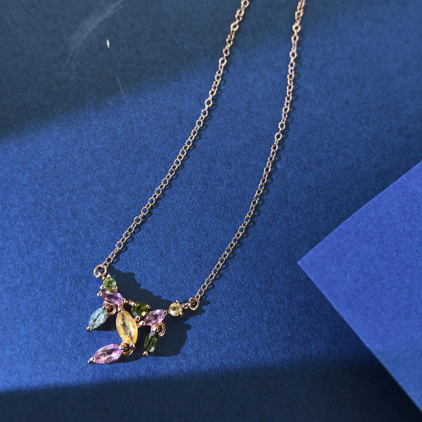 Exquisite Rose Gold Plated Silver 925 Jewelry Natural Tourmaline Necklace