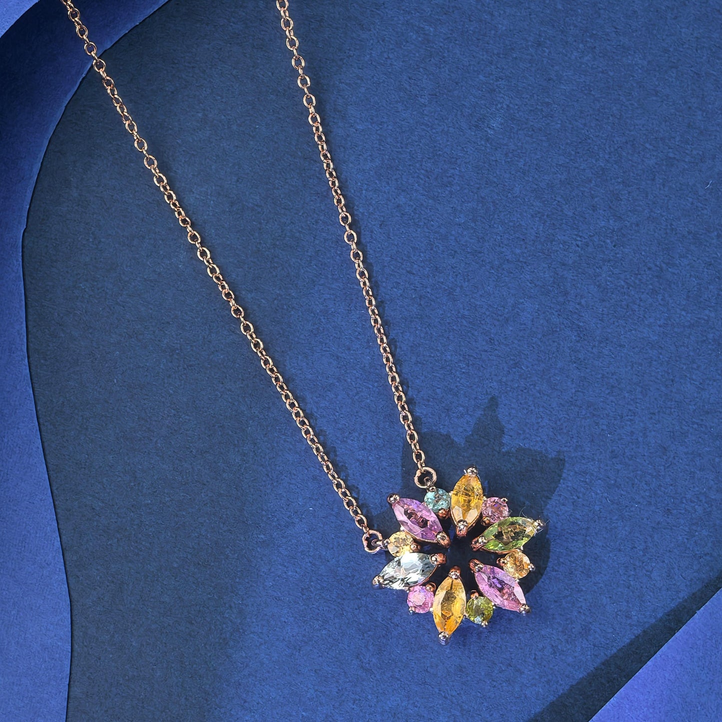Charming Rose Gold Plated Silver 925 Jewelry Natural Tourmaline Flower Necklace