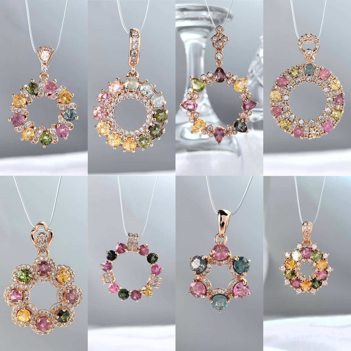 925 Silver Dazzling Rose Gold Plated Fine Pendants Natural Tourmaline round Charm Pendants