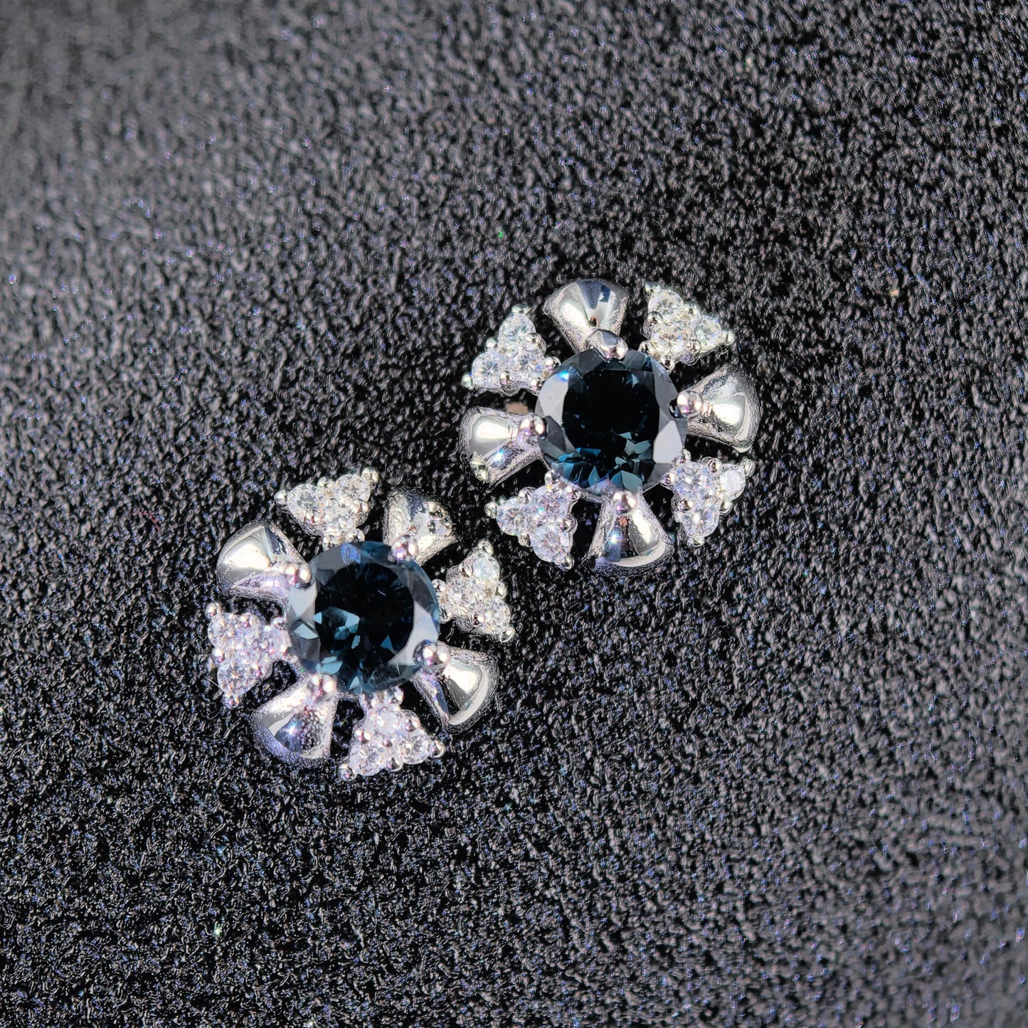 Delicate Rhodium Plated 925 Silver Natural London Blue Topaz Stud Earrings