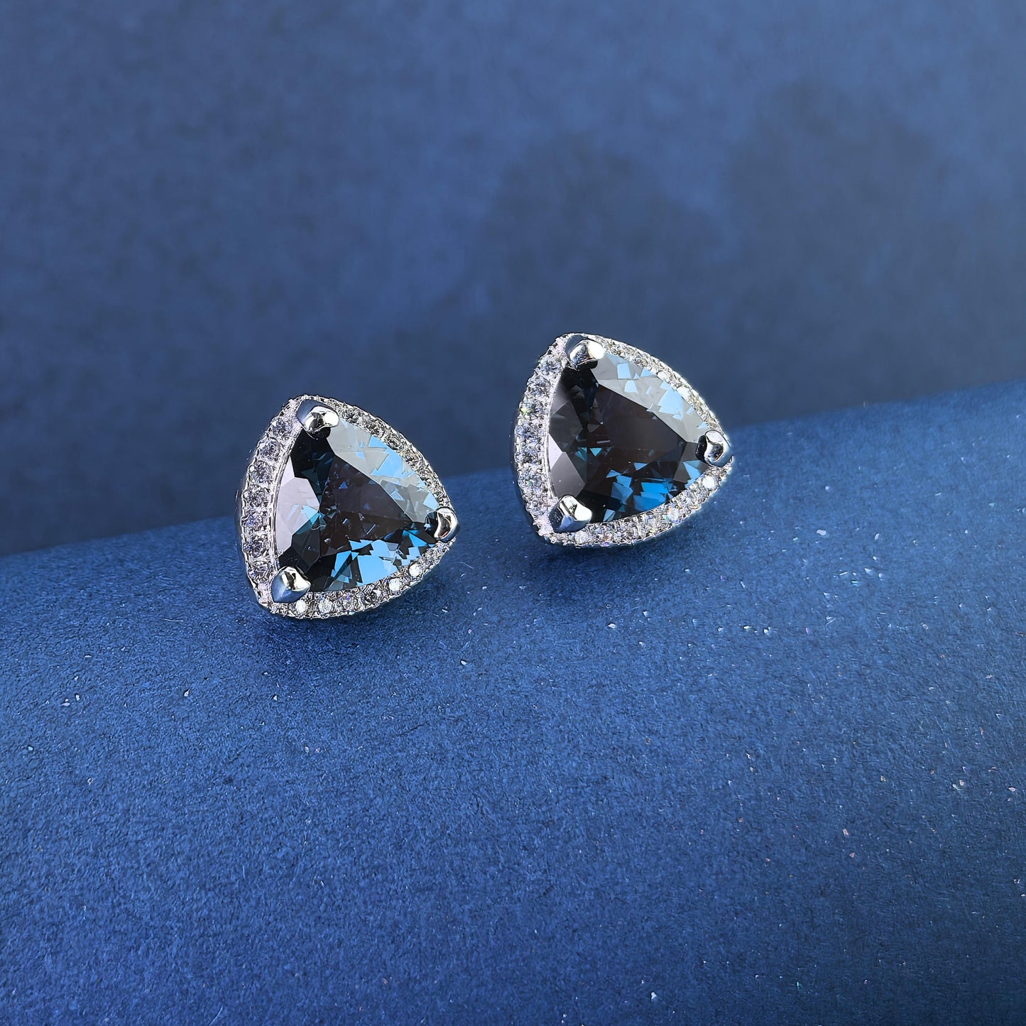 Charming Rhodium Plated 925 Silver Natural London Blue Topaz Stud Earrings