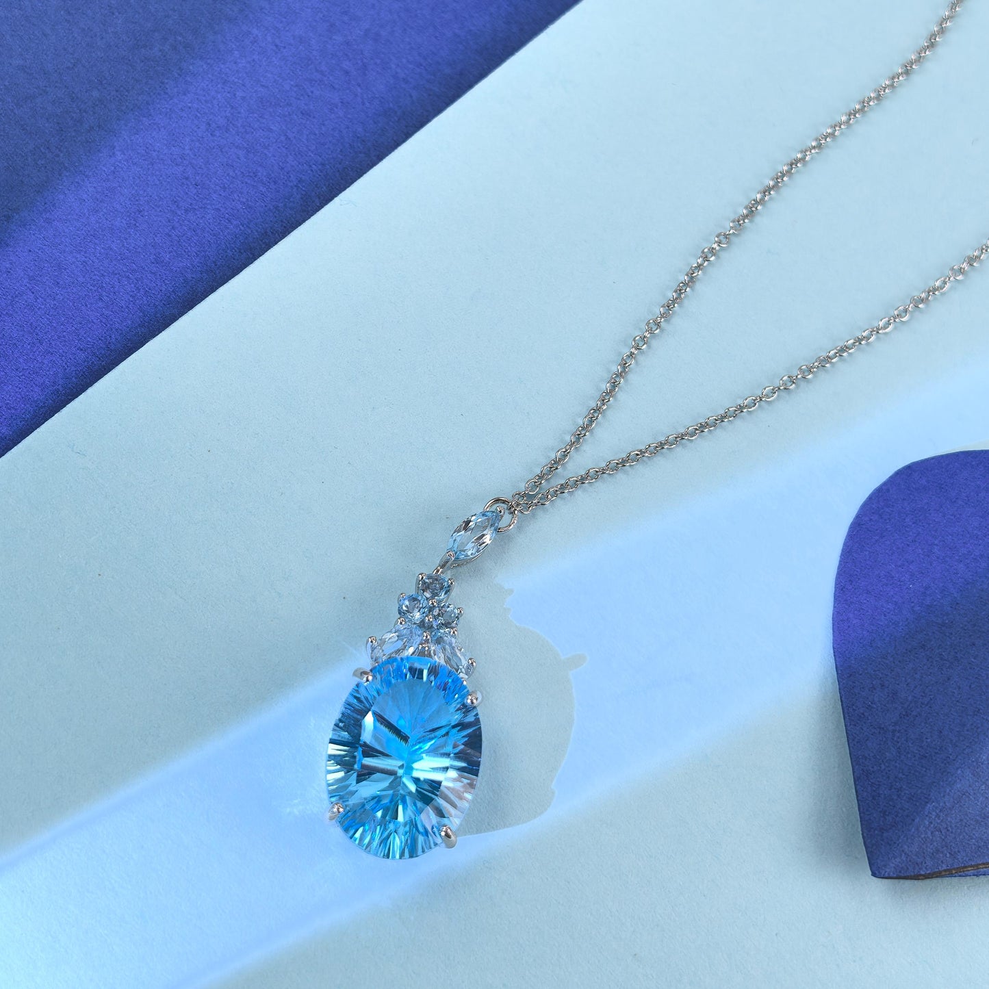 Elegant Rhodium Plated Silver 925 Jewelry Natural Sky Blue Topaz Necklace