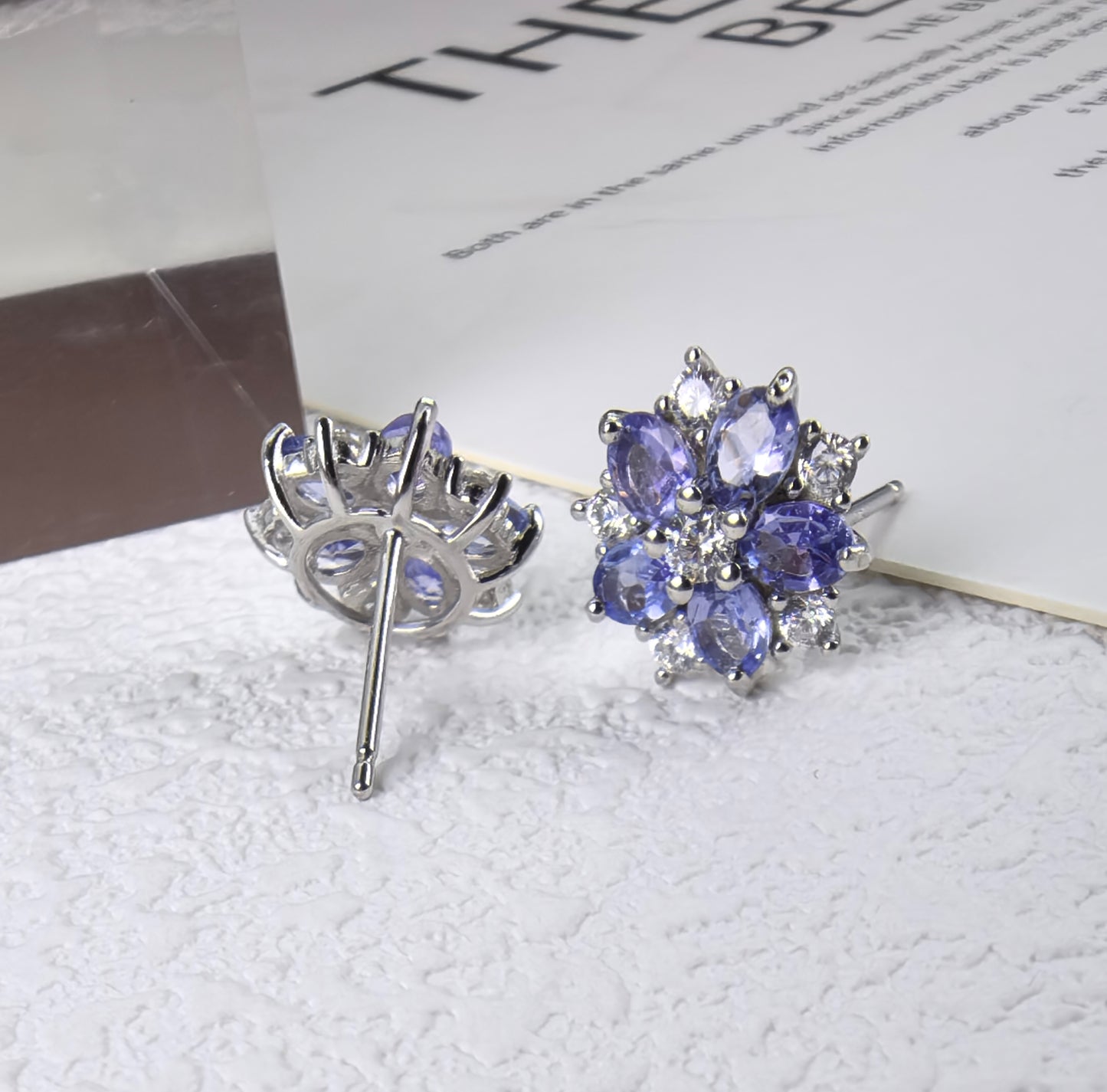 Delicate Rhodium Plated Silver 925 Jewelry Natural Tanzanite Five Leaf Clover Jewelry Set