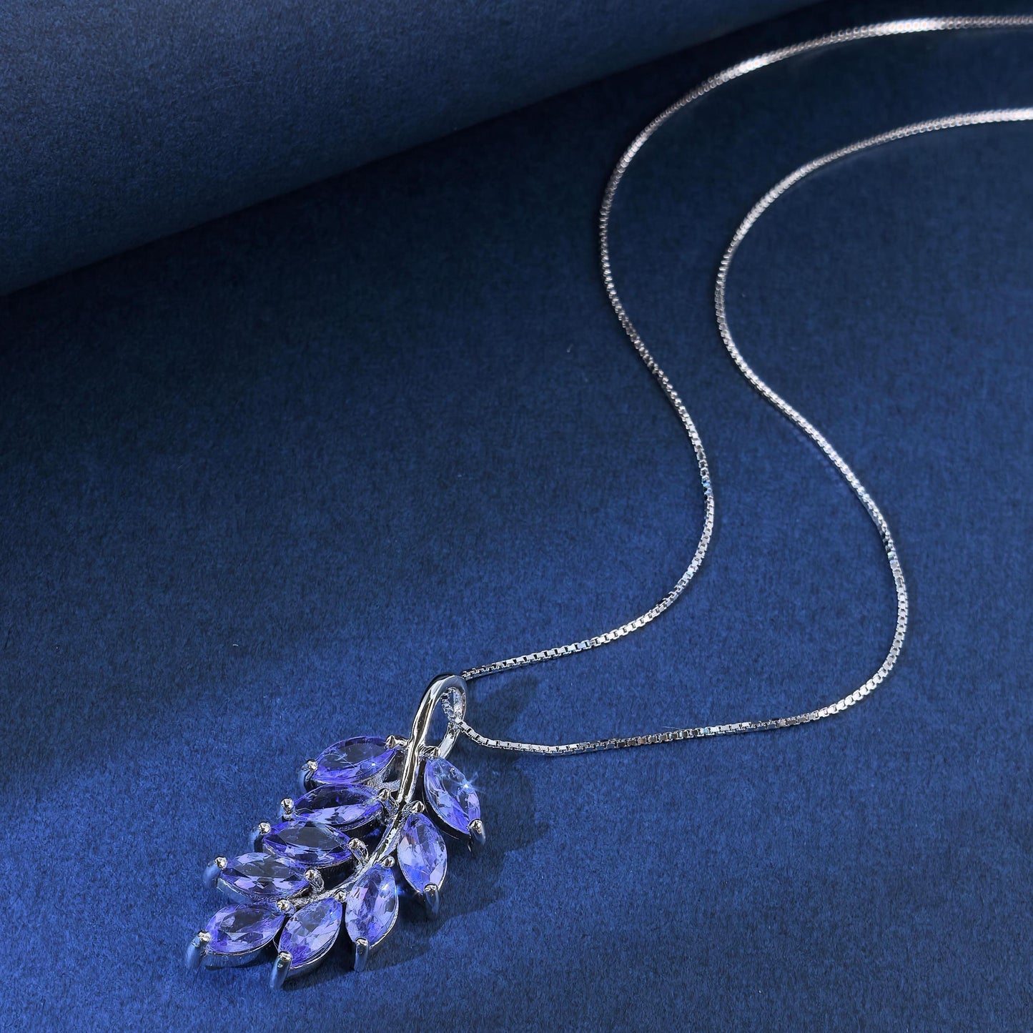 Exquisite Rhodium Plated 925 Silver Grape Pendant with Marquise Cut Natural Tanzanite