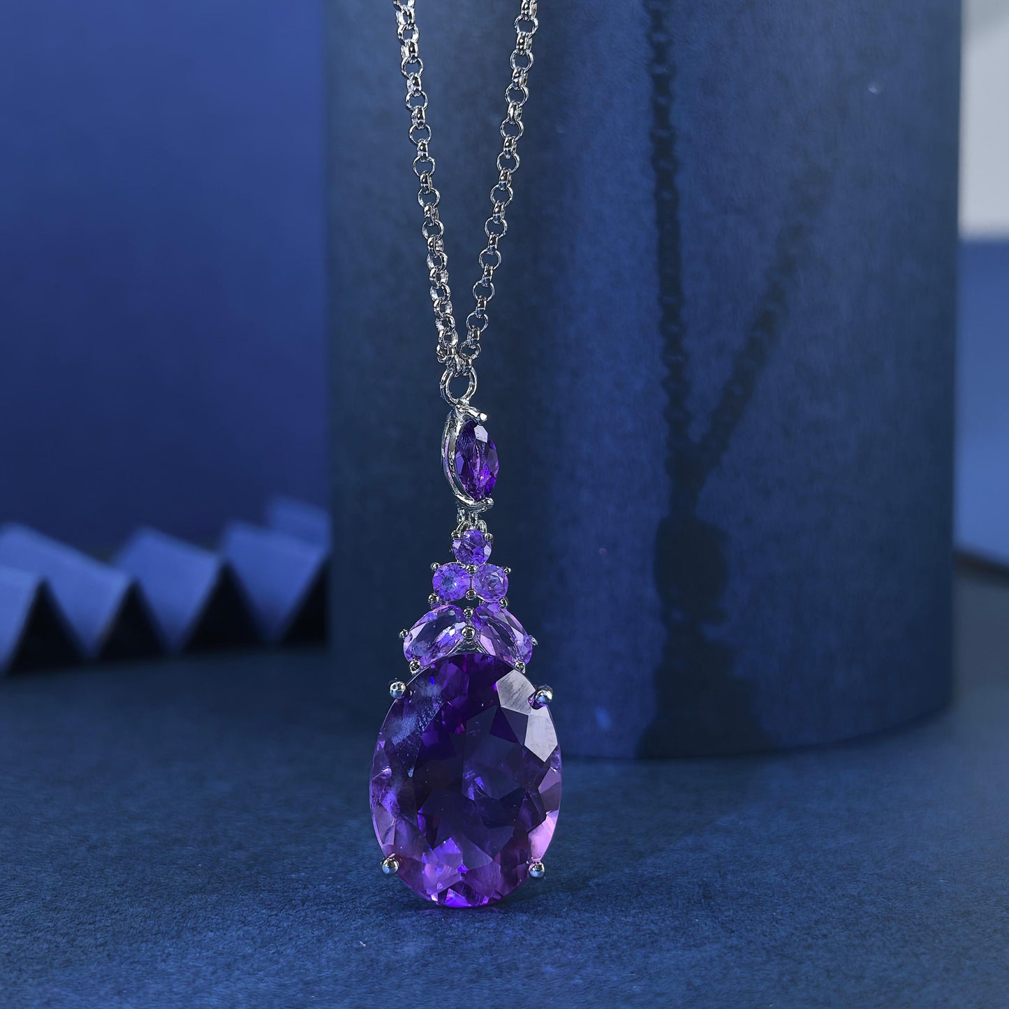 Graceful Rhodium Plated Silver 925 Jewelry Natural Amethyst Necklace