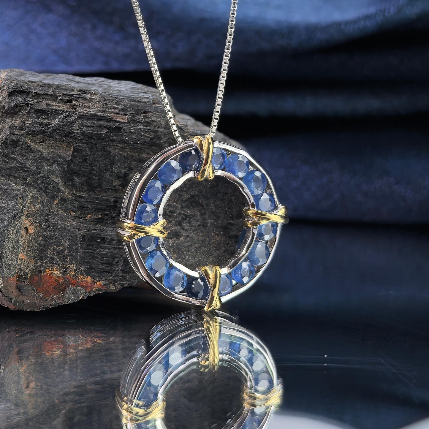 Delicate Dual Color Plated 925 Silver Jewelry Natural Sapphire Pendant