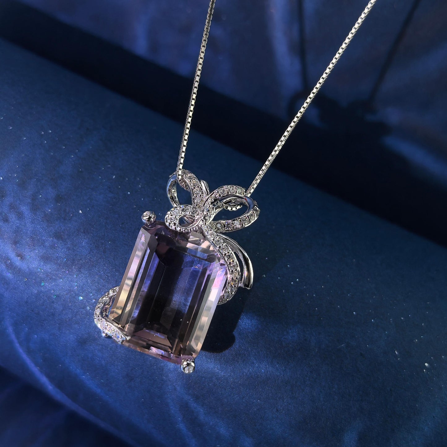 Delicate Rhodium Plated 925 Silver Jewelry Natural Ametrine Bow Pendant