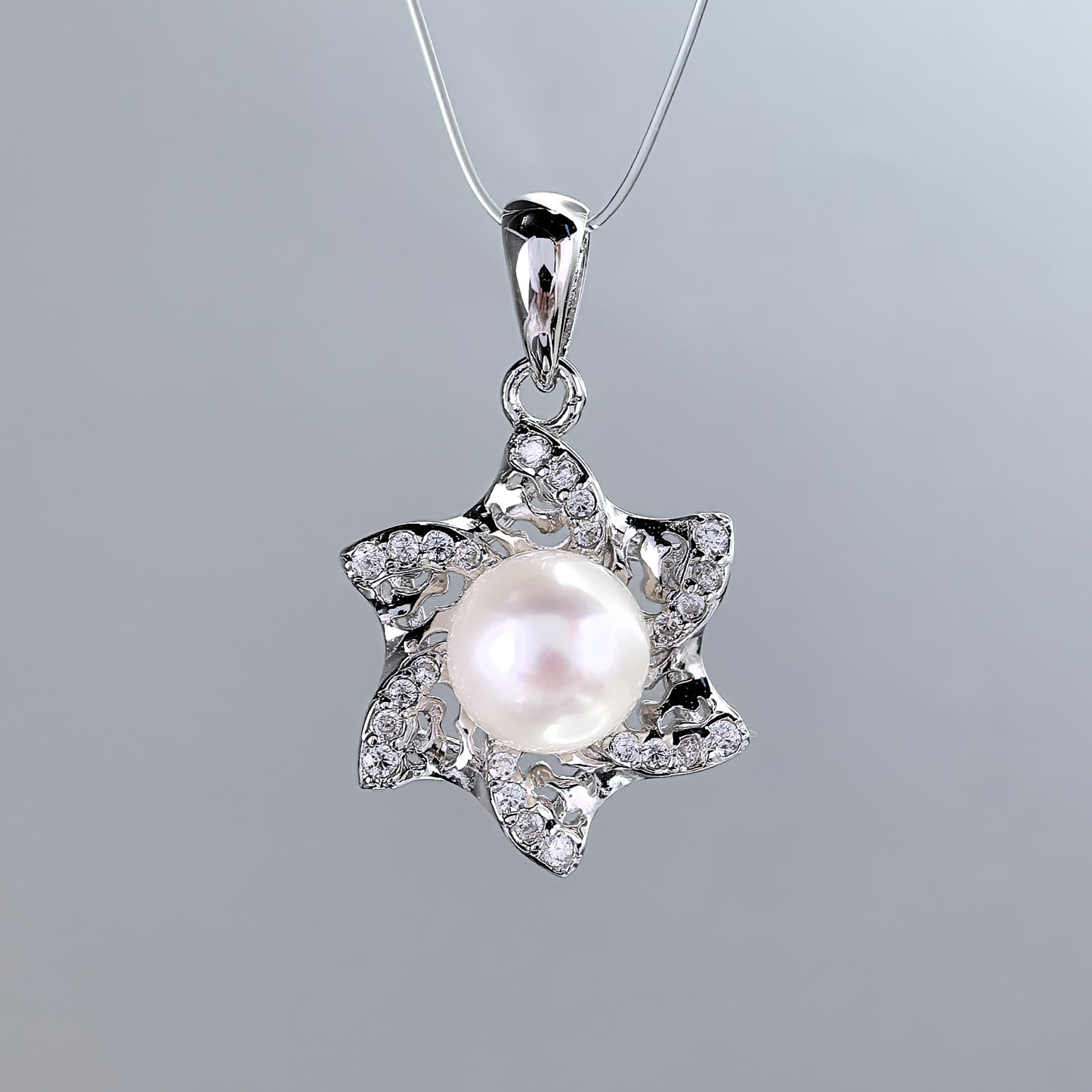 925 Sterling Silver Freshwater Pearl Hexagram Jewelry Set Rhodium Plated