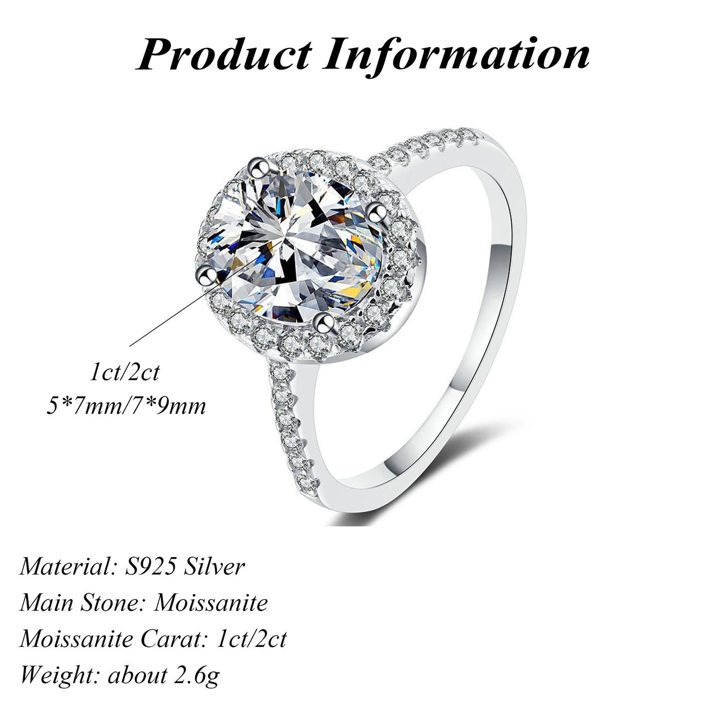 925 Sterling Silver Classic Style Oval Brilliant Cut 1-2 Carat Heteromorphic Moissanite Ring for Women for Wedding or Party
