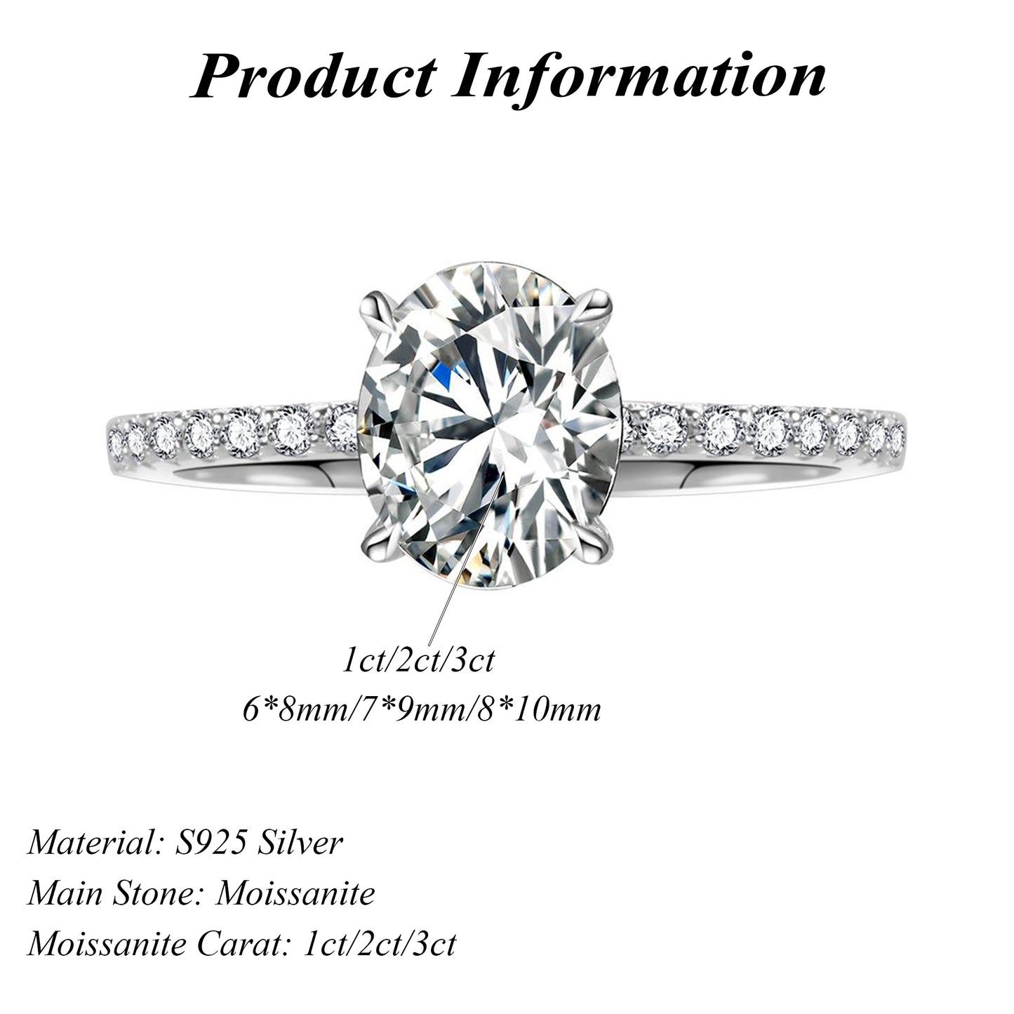925 Sterling Silver Hidden Halo Oval Cut D-Color Moissanite Wedding Rings 1ct/2ct/3ct