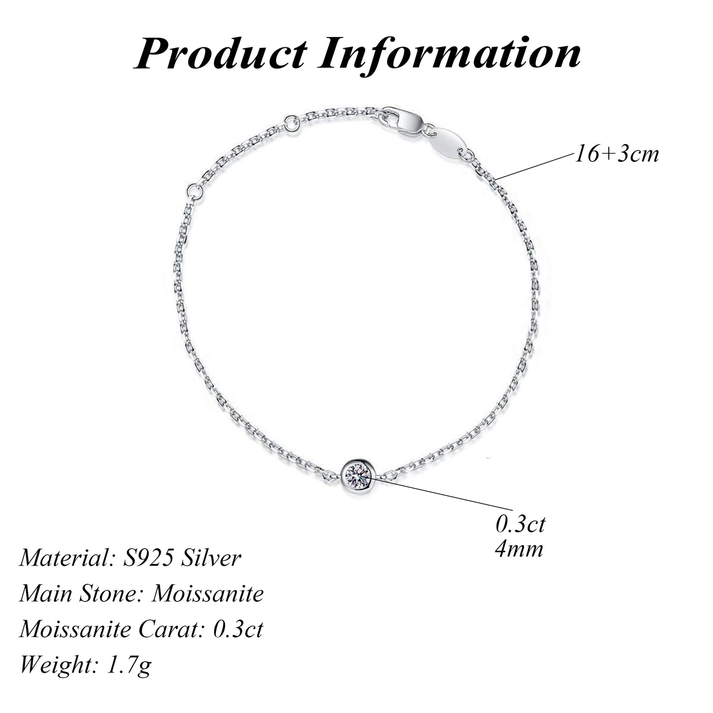 S925 Sterling Silver 30 Cent Round Cut Moissanite Bracelet Rhodium Plated