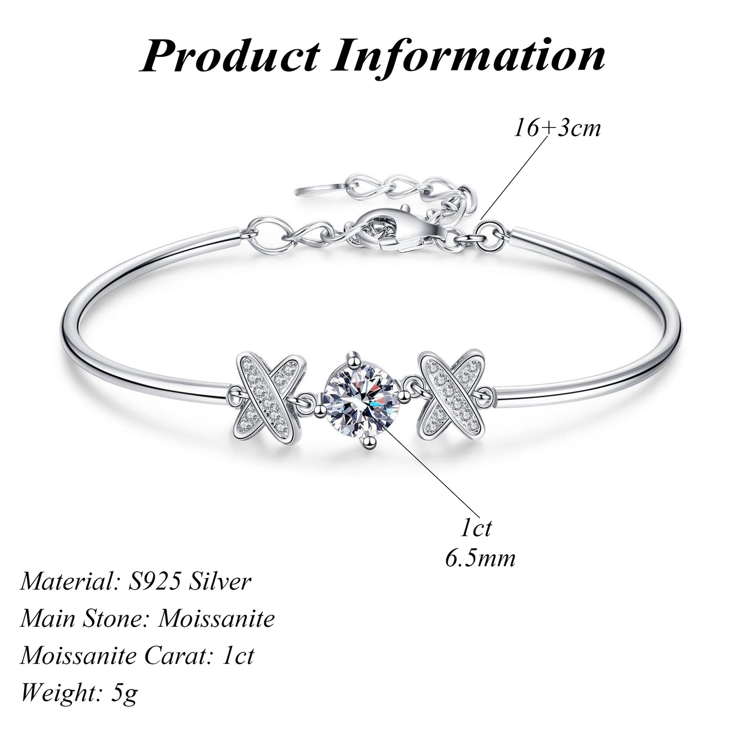 1 Carat Round Cut Moissanite Bracelet Light Luxury S925 Sterling Silver