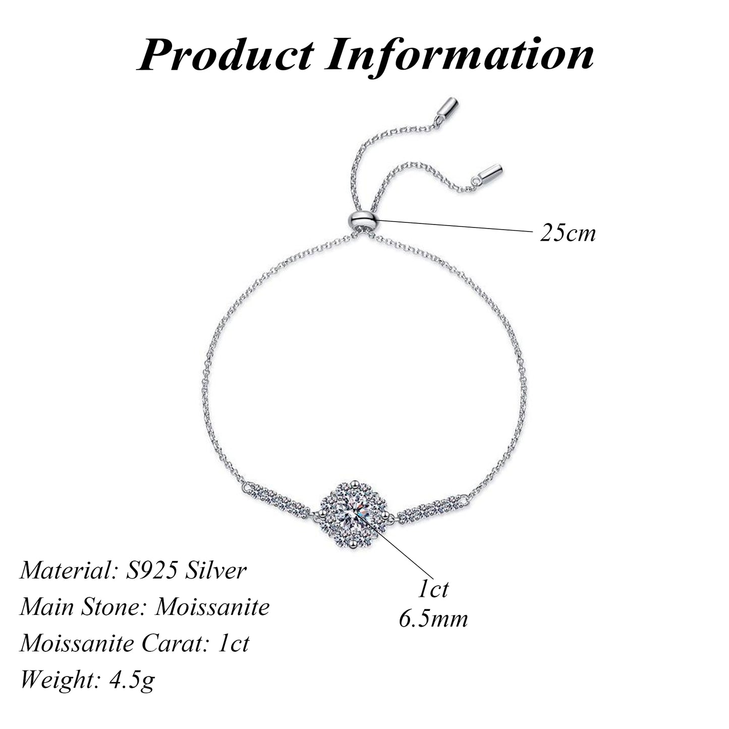 Sunflower D Colour Round Cut Moissanite S925 Sterling Silver Bracelet