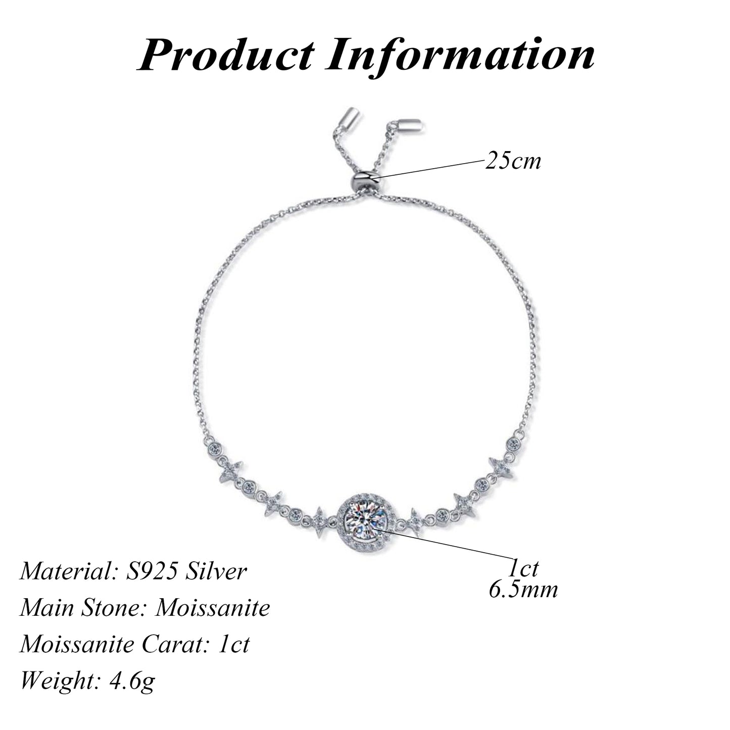 1ct VVS Round Cut Moissanite Bracelet Jewelry 925 Silver Bracelets