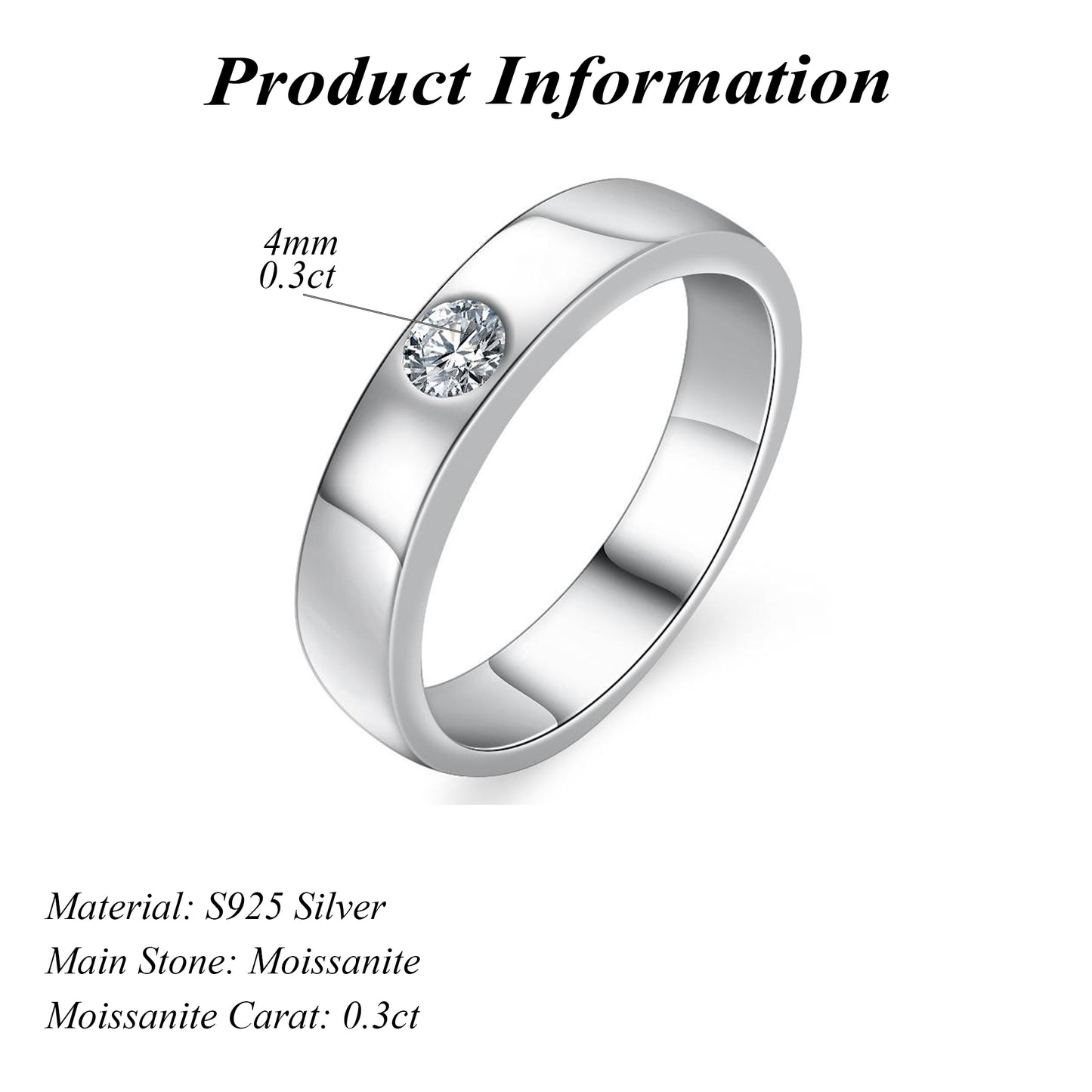 Minimalistic S925 Silver 0.3ct Moissanite Wedding Ring Band for Men
