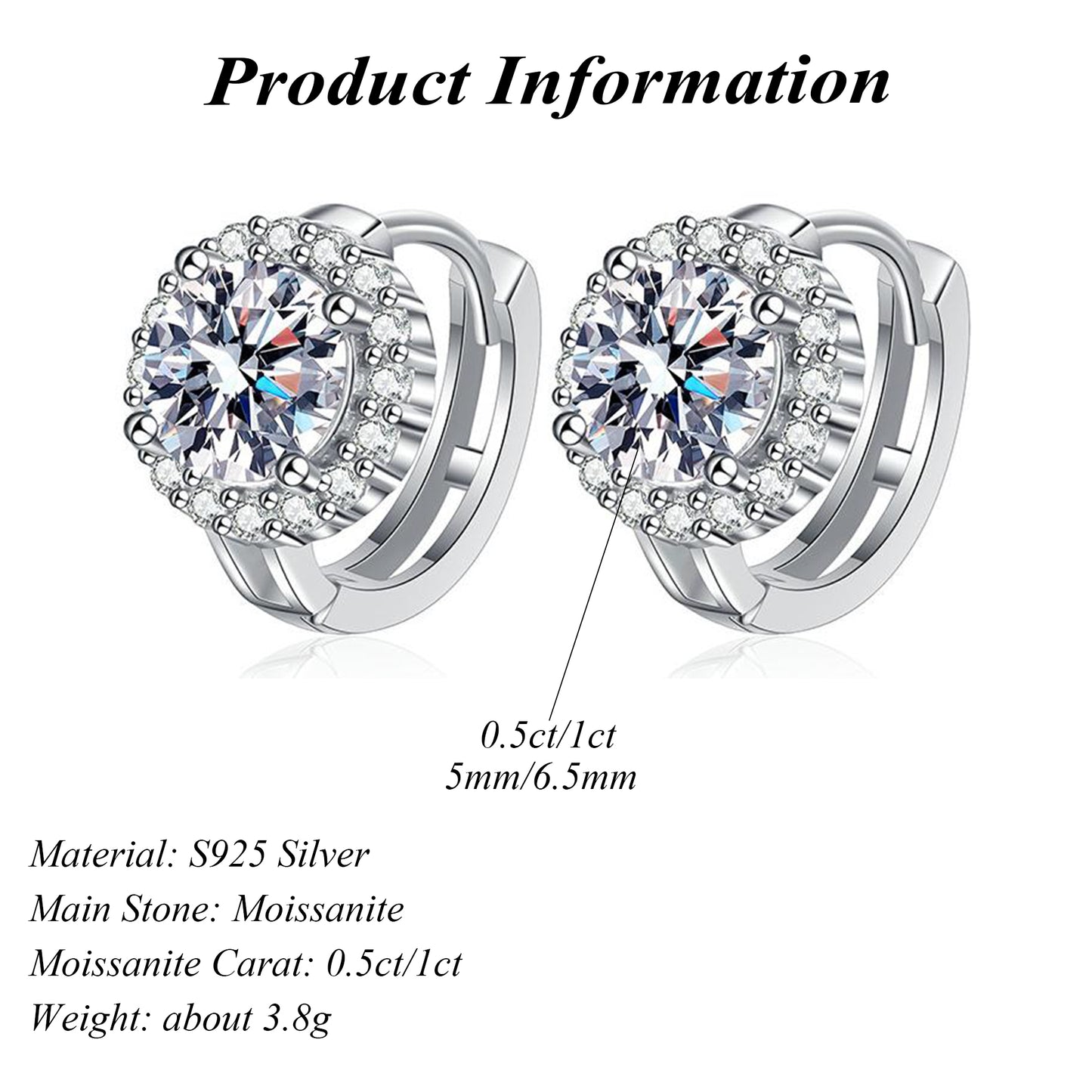 Wholesale Shape Grade D Vvs Round Cut Moissanite Earrings 925 Sterling Silver 0.5ct/1ct Moissanite Hoop Earrings