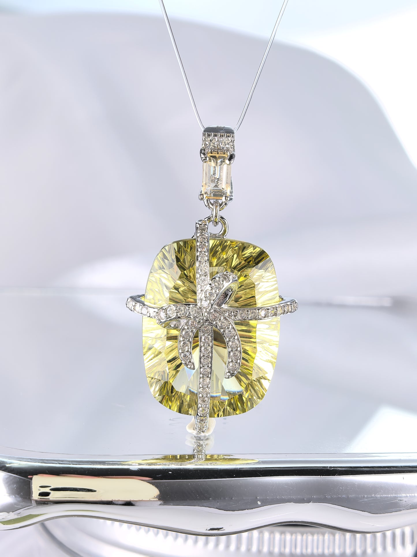 Wholesale Rhodium Plated 925 Sterling Silver Natural Lemon Quartz Green Gemstone Pendant(without Chain)