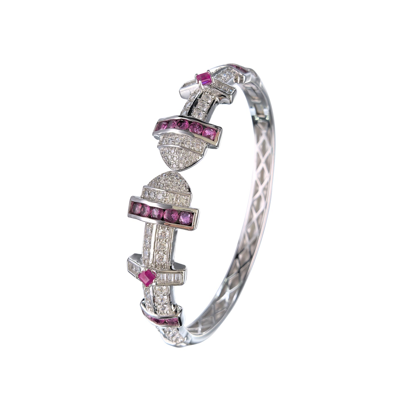 Luxurious 925 Silver Fine Bangle Jewelry Rhodium Plated with Natural Ruby
