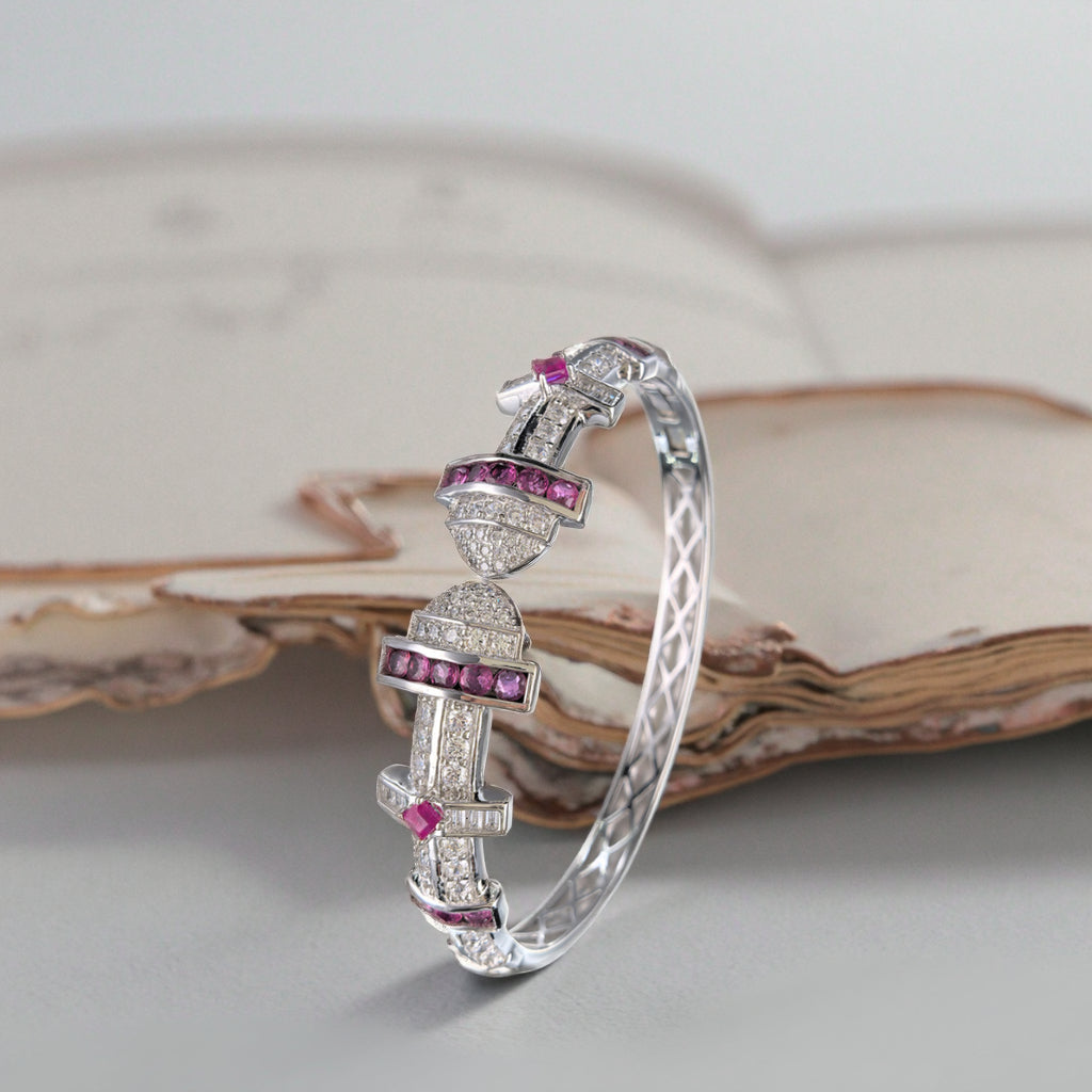 Luxurious 925 Silver Fine Bangle Jewelry Rhodium Plated with Natural Ruby