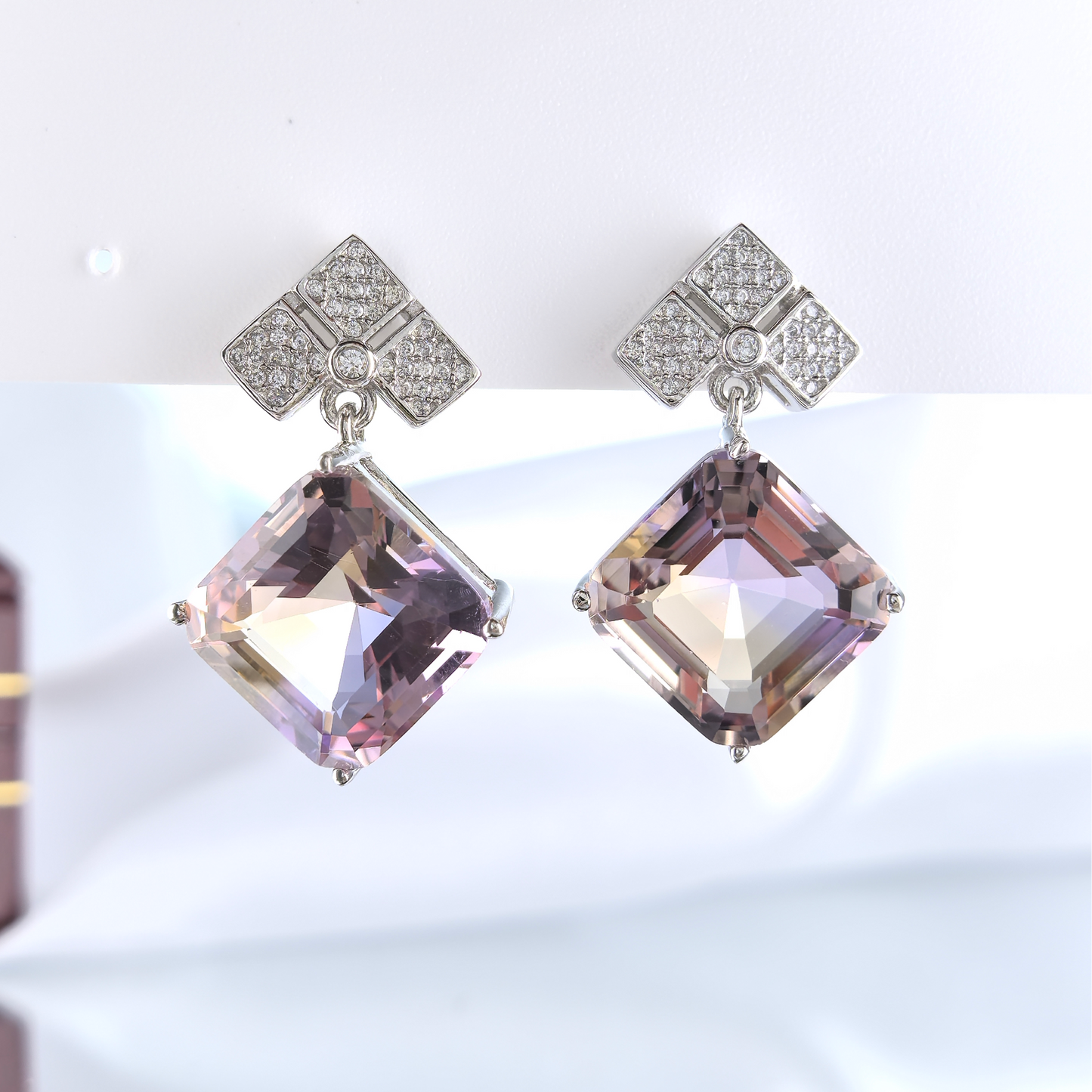 Elegant 925 Silver Rhodium Plated Natural Ametrine Drop Earrings