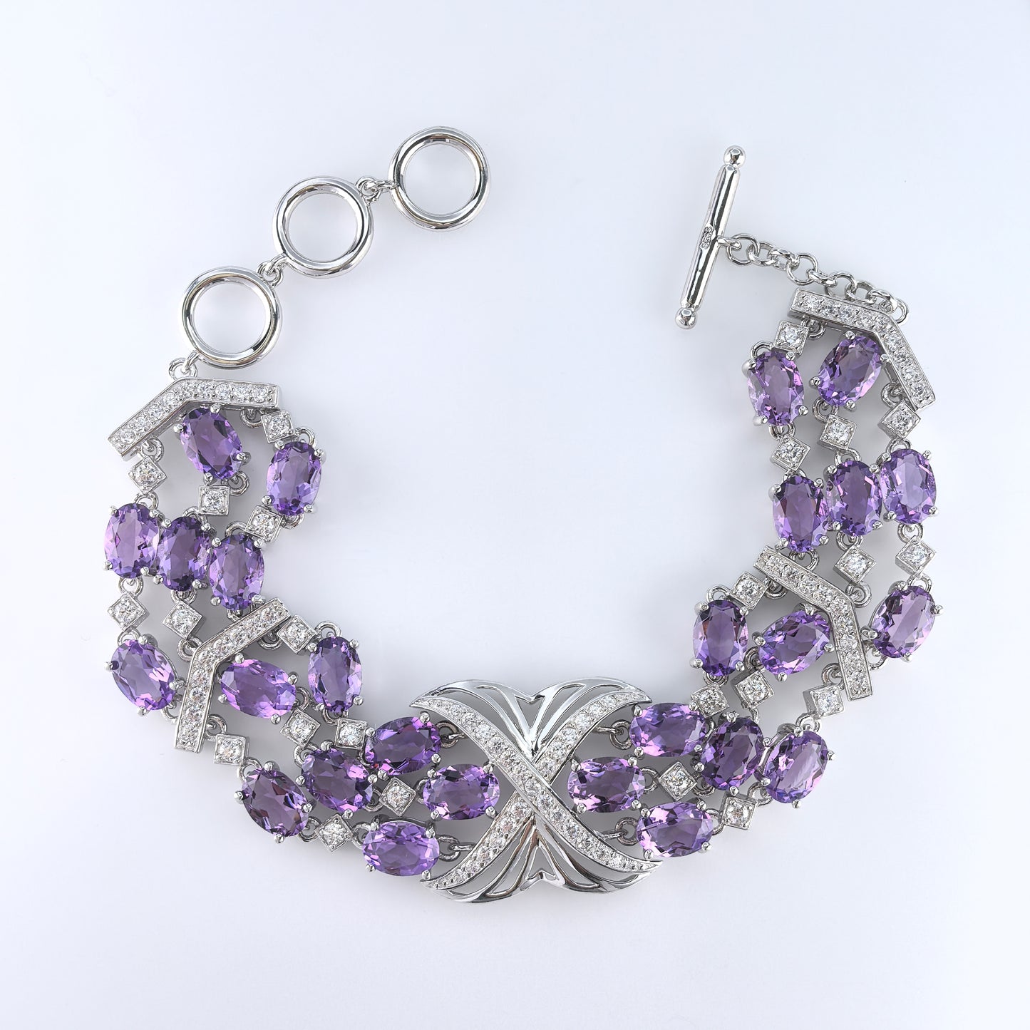 Luxurious Rhodium Plated Silver 925 Jewelry Natural Amethyst Bracelet