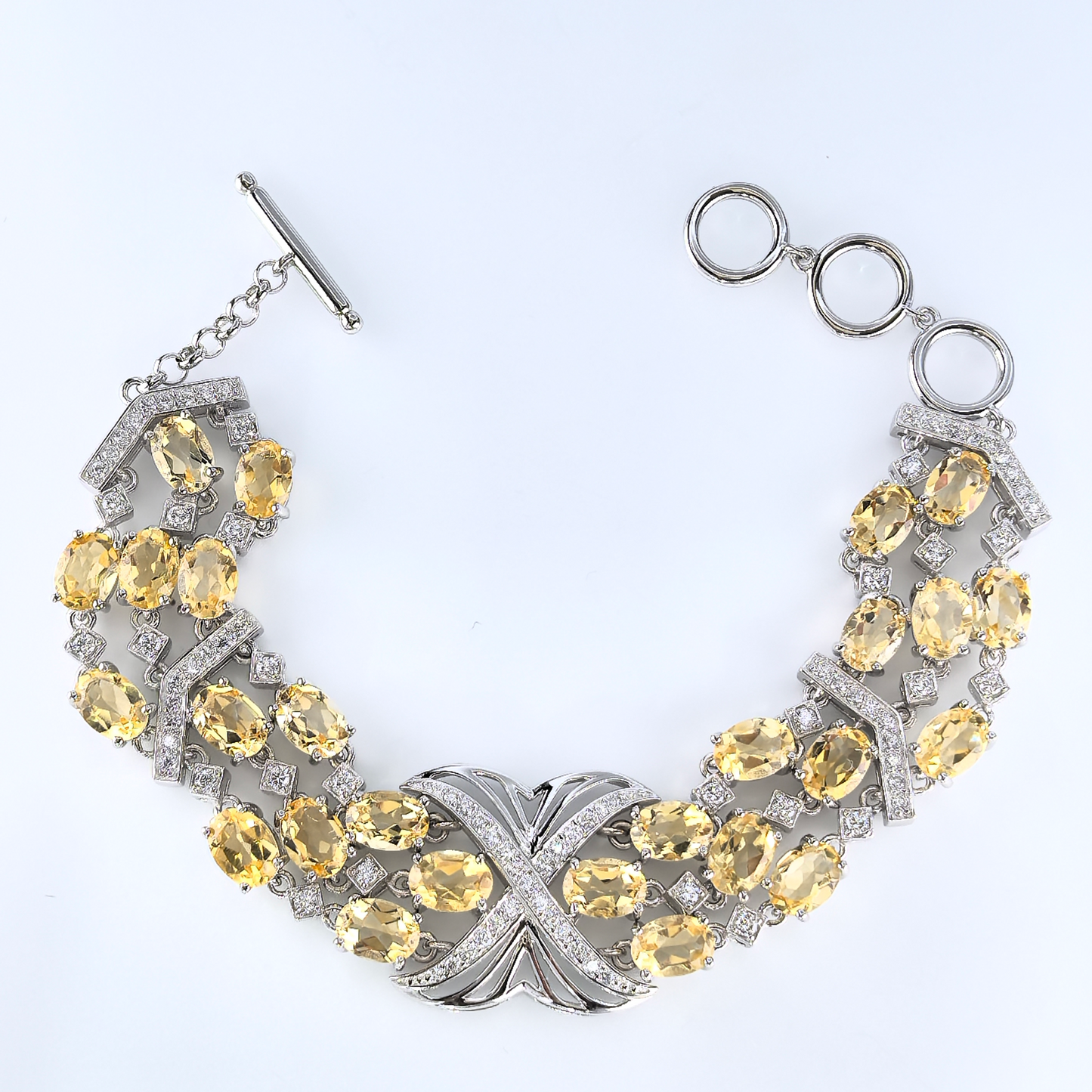 Elegant Rhodium Plated Silver 925 Jewelry Natural Citrine Bracelet