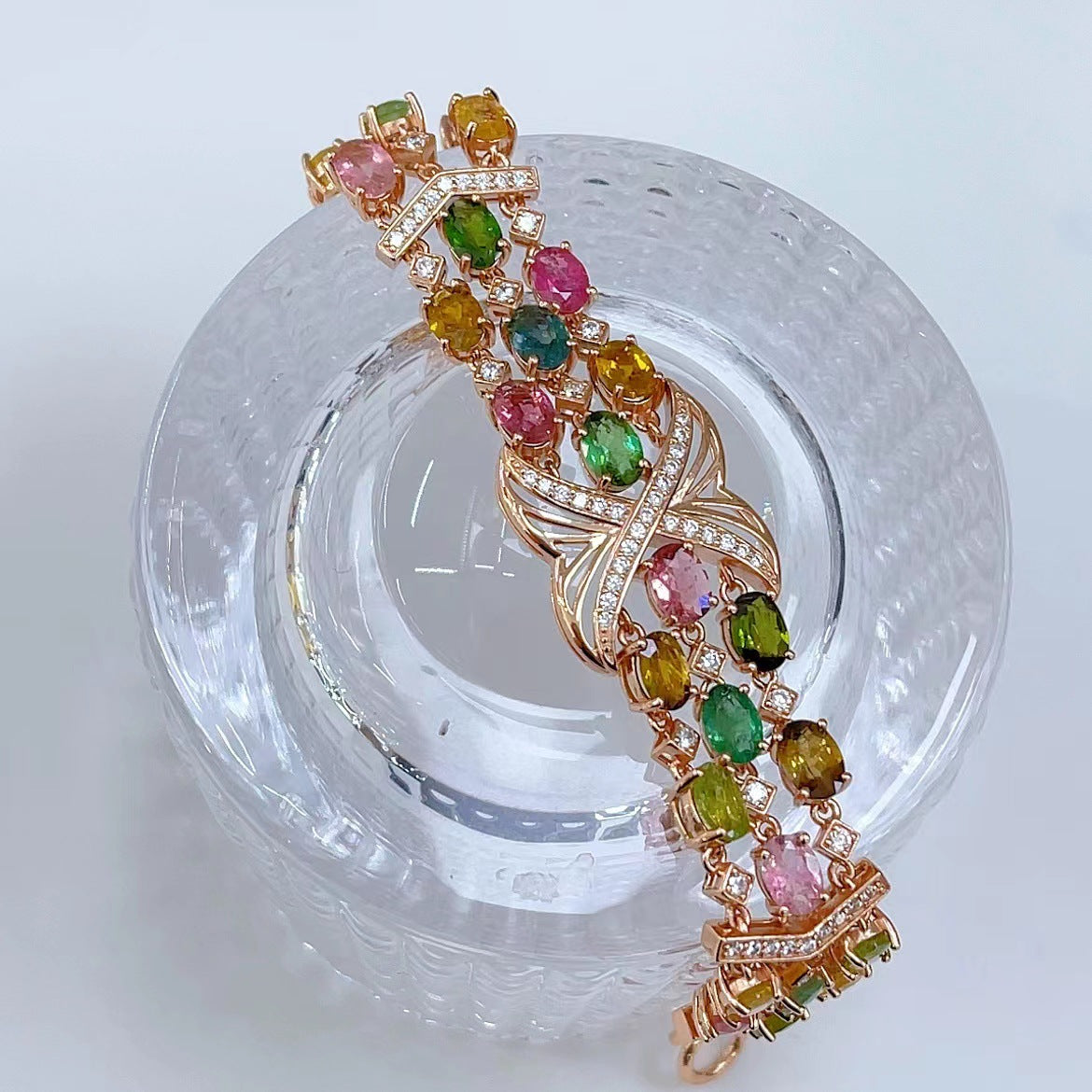 Luxurious Rose Gold Plated 925 Sterling Silver Natural Tourmaline Bracelet
