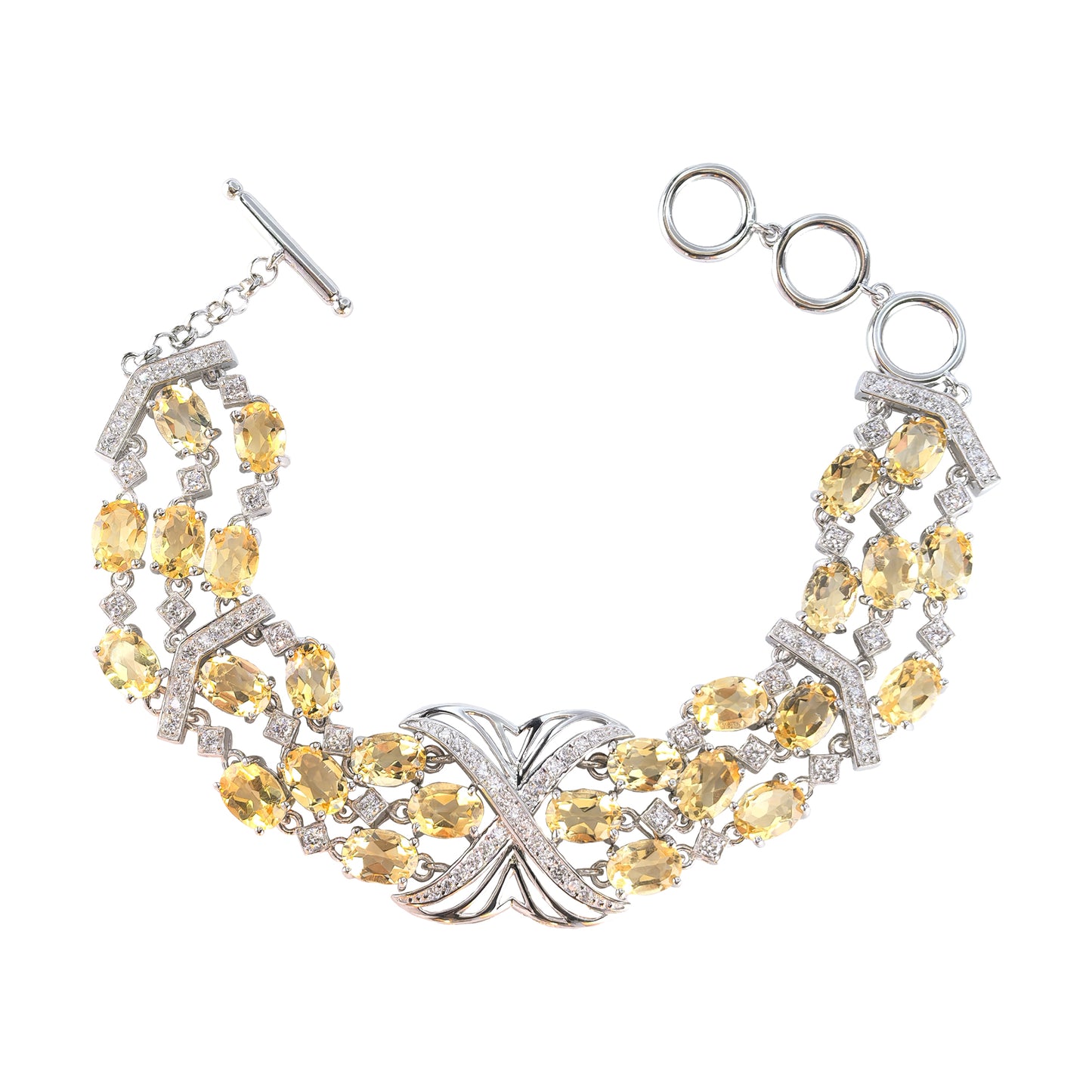 Elegant Rhodium Plated Silver 925 Jewelry Natural Citrine Bracelet