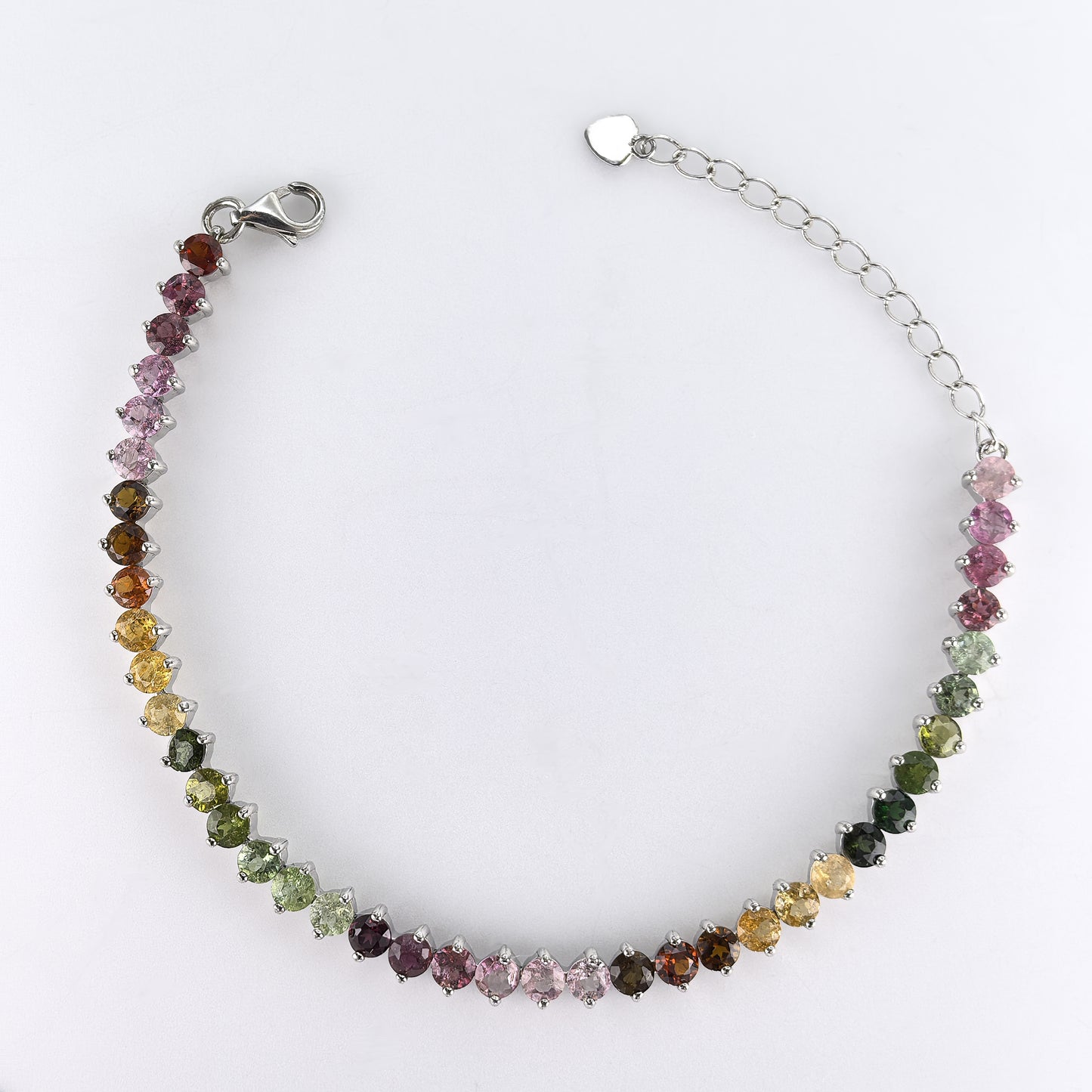 Charming Rhodium/Rose Gold Plated Silver 925 Natural Tourmaline Bracelet