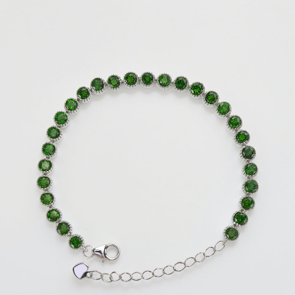 925 Sterling Silver Natural Diopside Bracelet for Women Gorgeous Rhodium Plated Classic Fine Jewelry for Weddings Parties Gifts