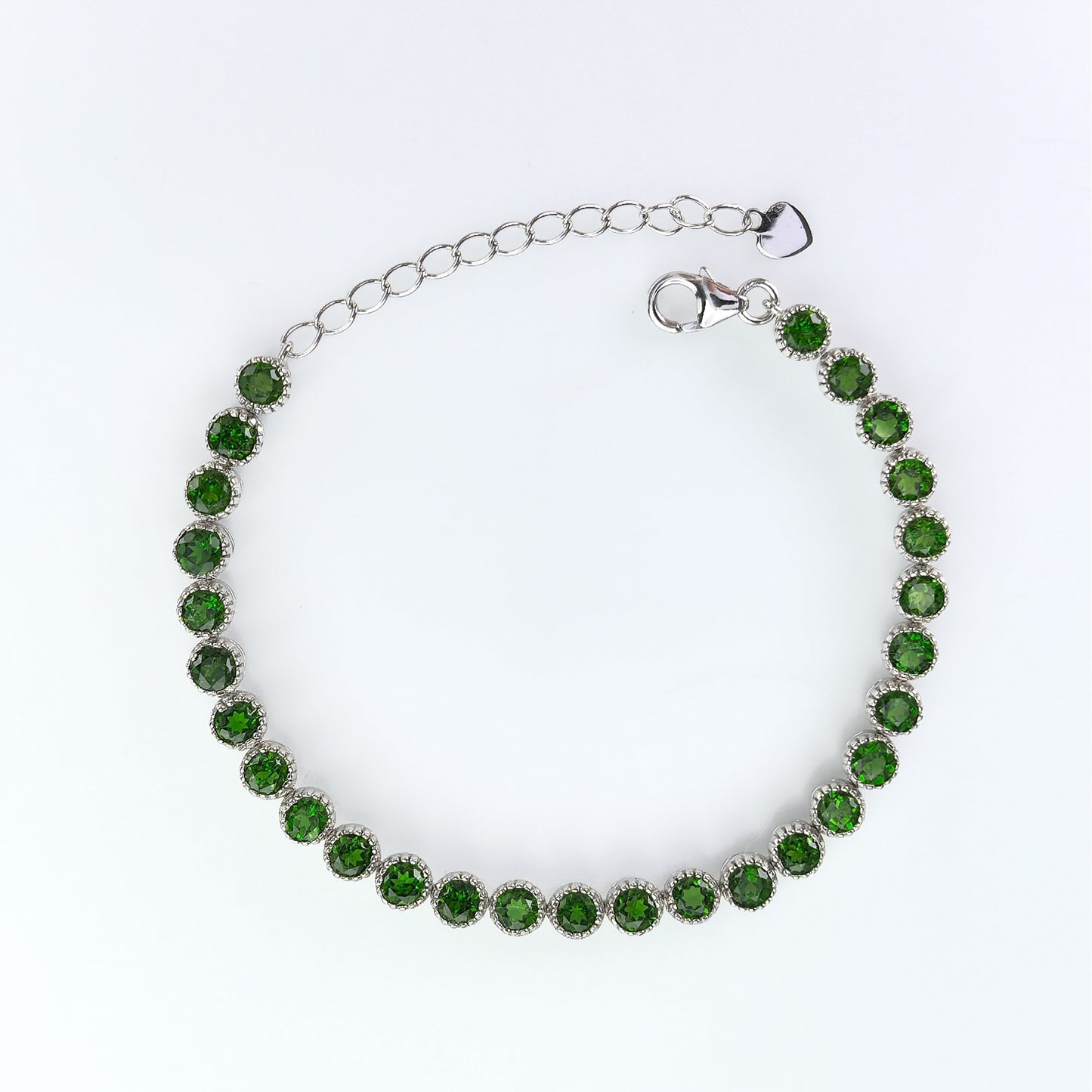 925 Sterling Silver Natural Diopside Bracelet Gorgeous Rhodium Plated Classic