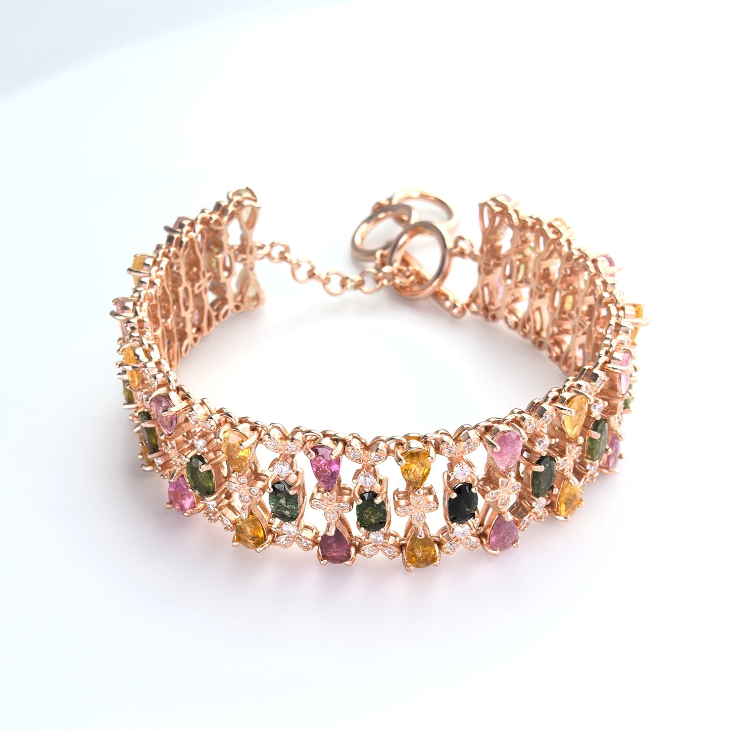 Rose Gold Plated Sterling Silver 925 Bracelet Precious Natural Tourmaline