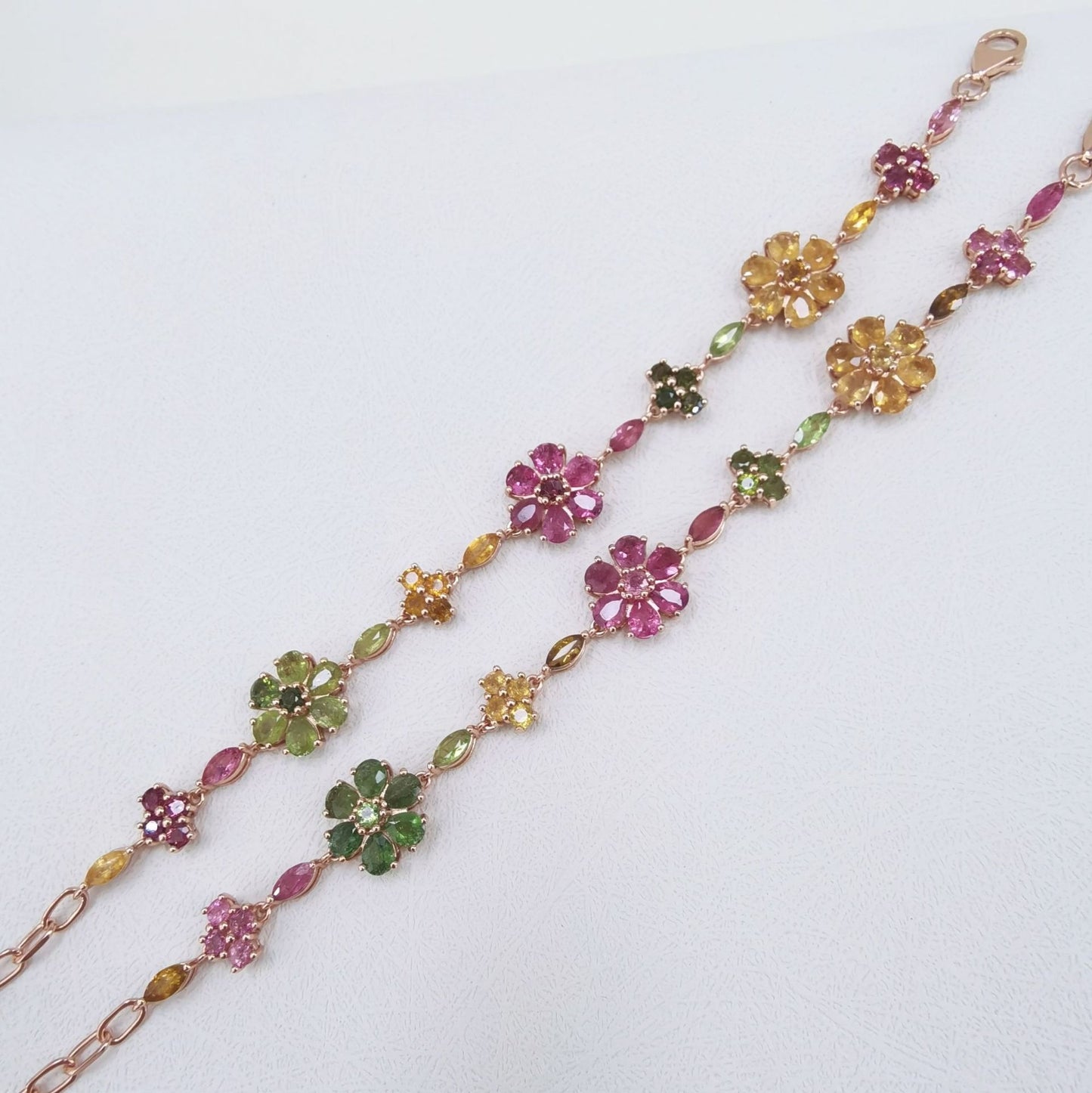 Graceful Rose Gold Plated 925 Silver Natural Tourmaline Flower Bracelet