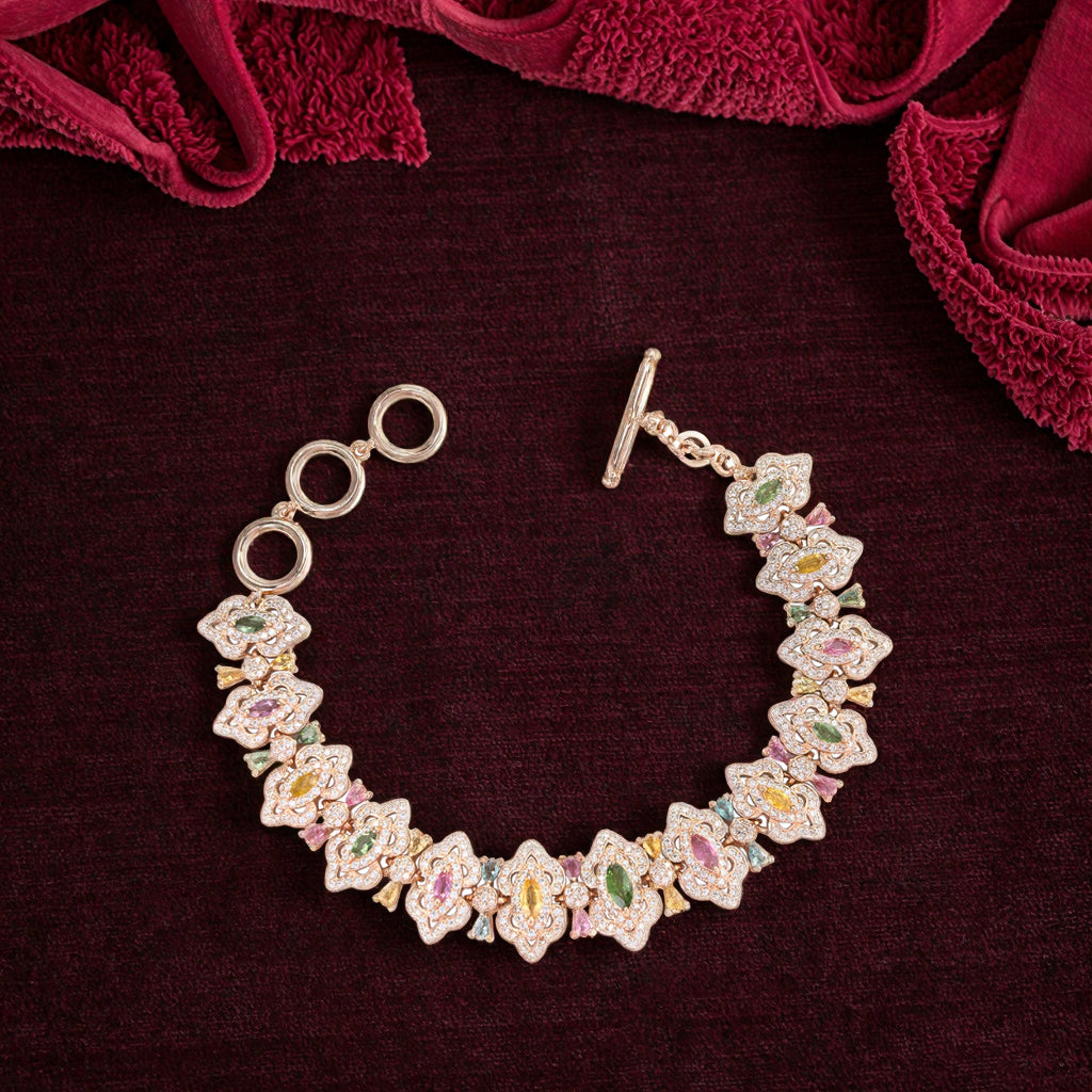 Luxurious 925 Sterling Silver Natural Tourmaline Bracelet Rose Gold Plated