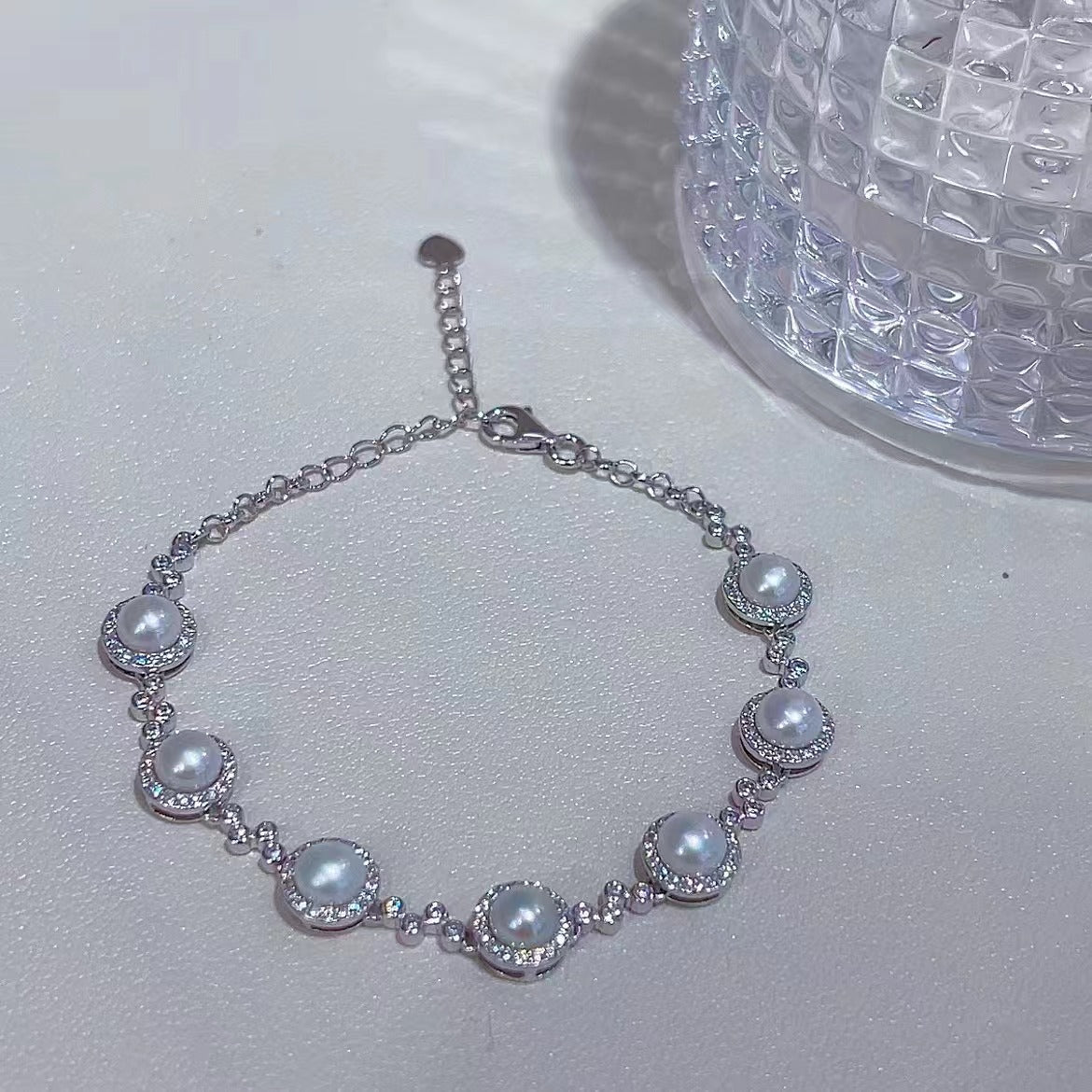 Women's Fashion Rhodium Plated Silver 925 Freshwater Pearl Bracelet