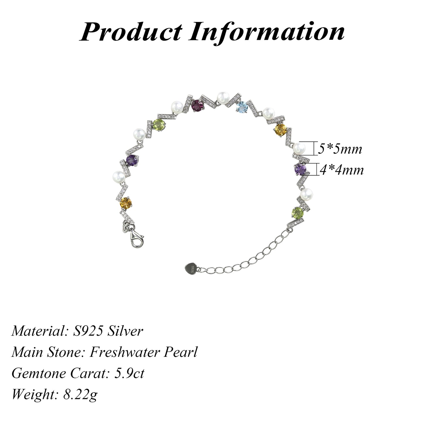 Delicate Rhodium Plated 925 Sterling Silver Freshwater Pearl Bracelet