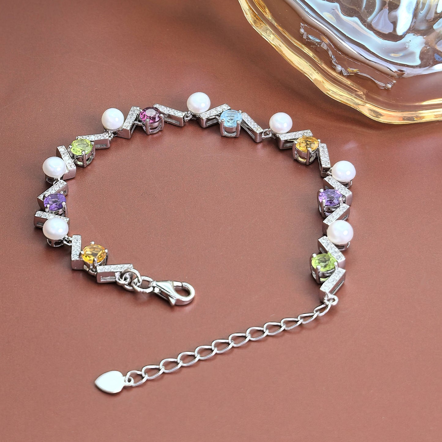 Delicate Rhodium Plated 925 Sterling Silver Freshwater Pearl Bracelet
