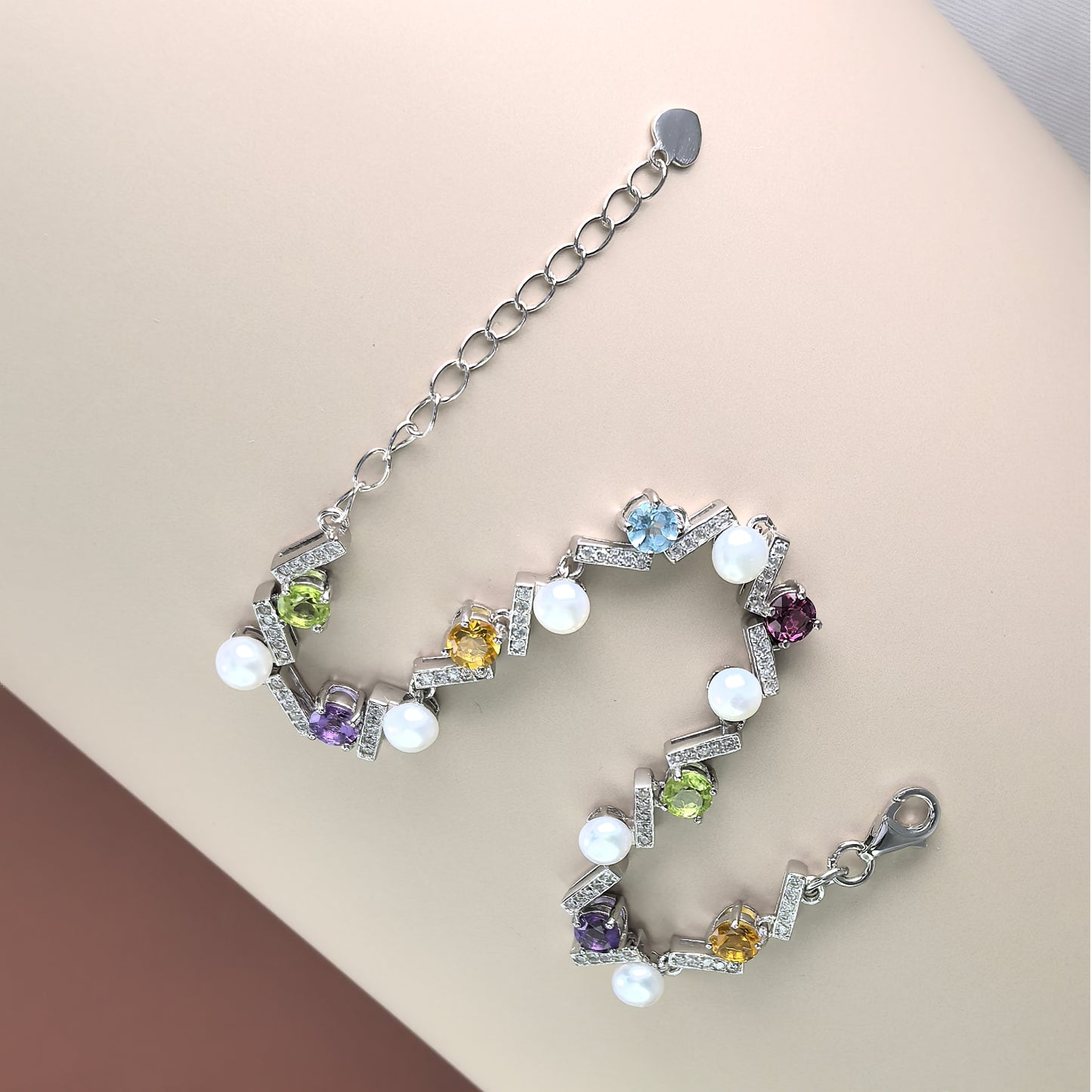 Delicate Rhodium Plated 925 Sterling Silver Freshwater Pearl Bracelet
