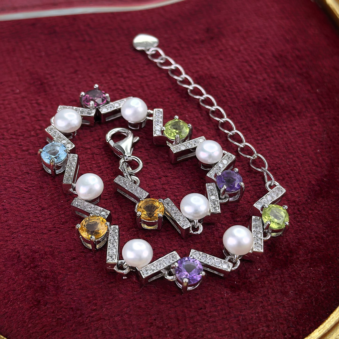 Delicate Rhodium Plated 925 Sterling Silver Freshwater Pearl Bracelet