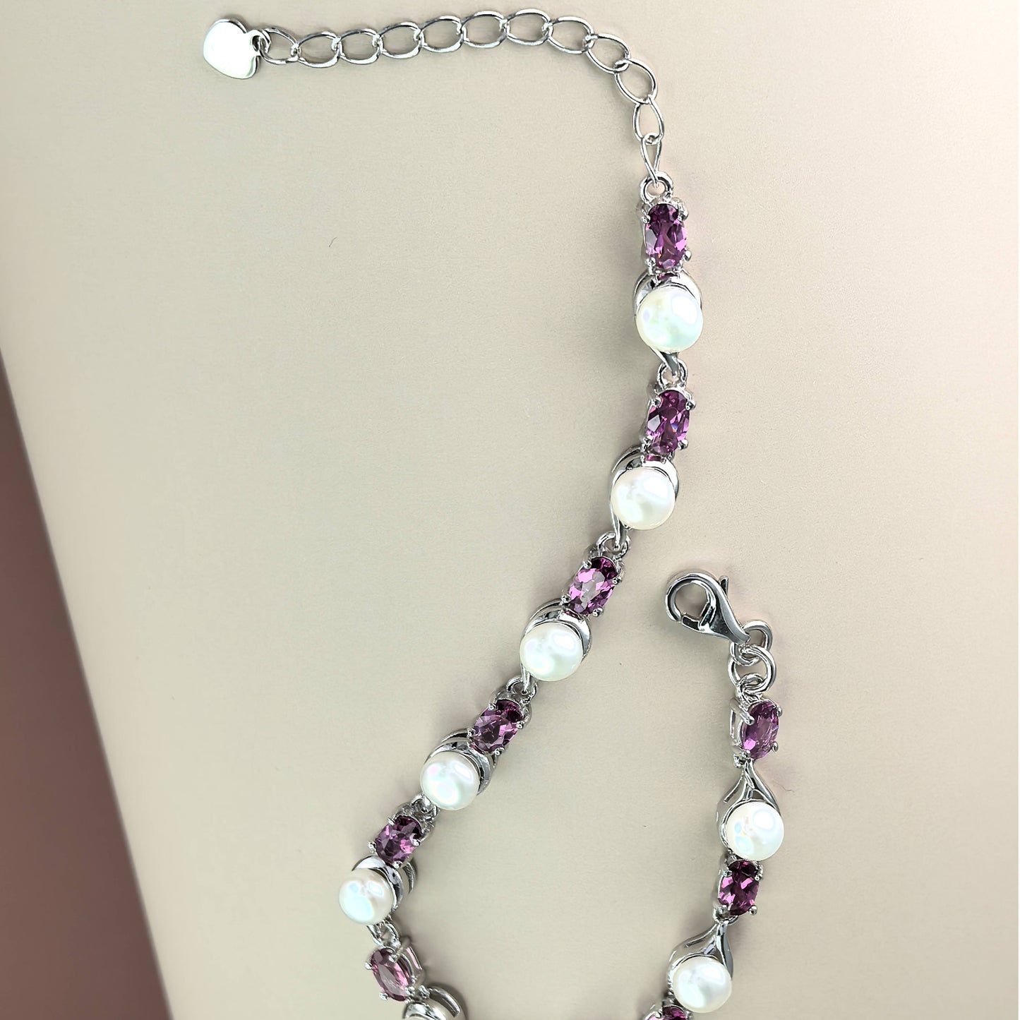 Elegant Rhodium Plated 925 Sterling Silver Freshwater Pearl Bracelet