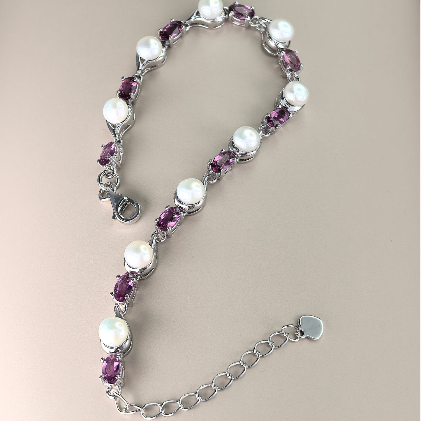 Elegant Rhodium Plated 925 Sterling Silver Freshwater Pearl Bracelet