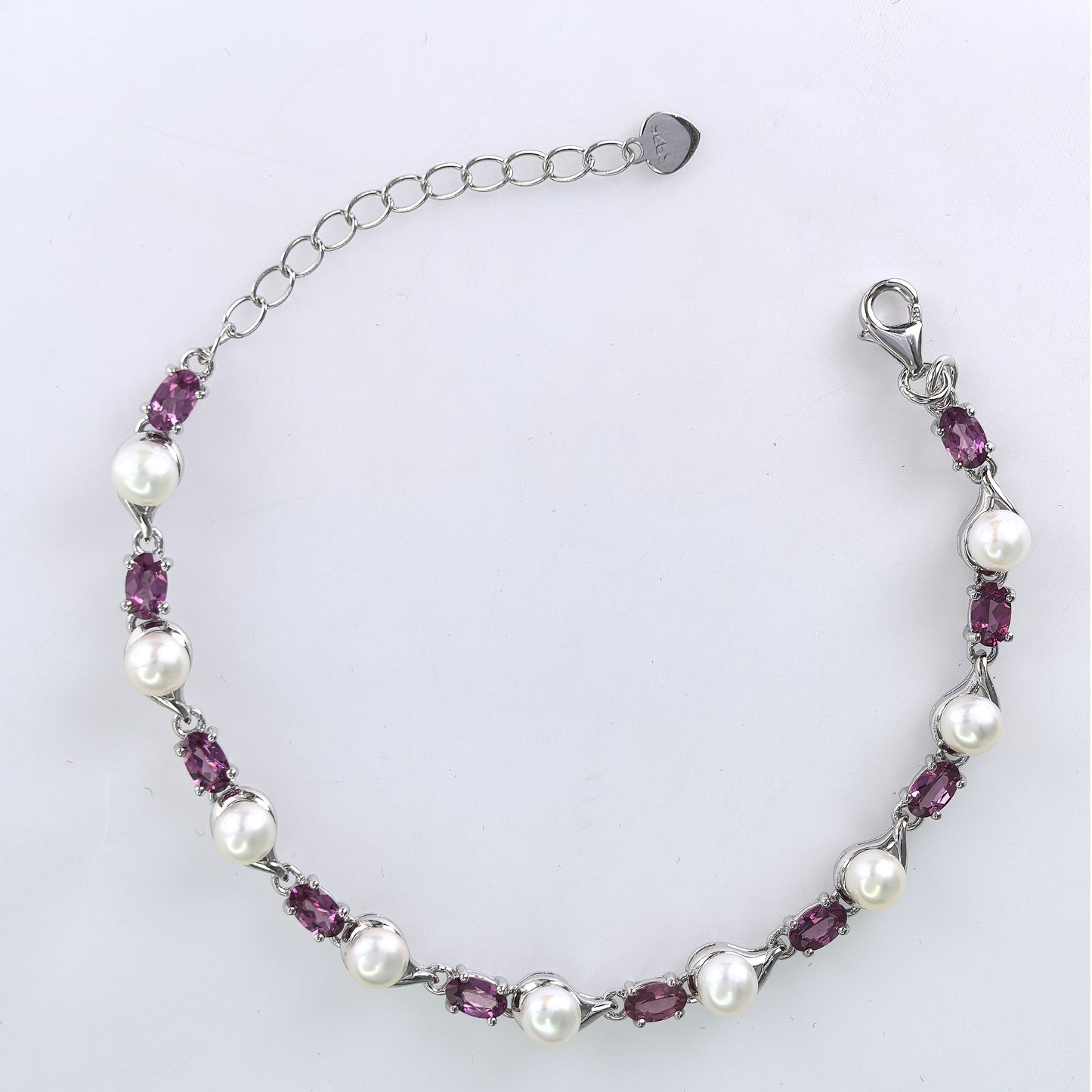 Elegant Rhodium Plated 925 Sterling Silver Freshwater Pearl Bracelet