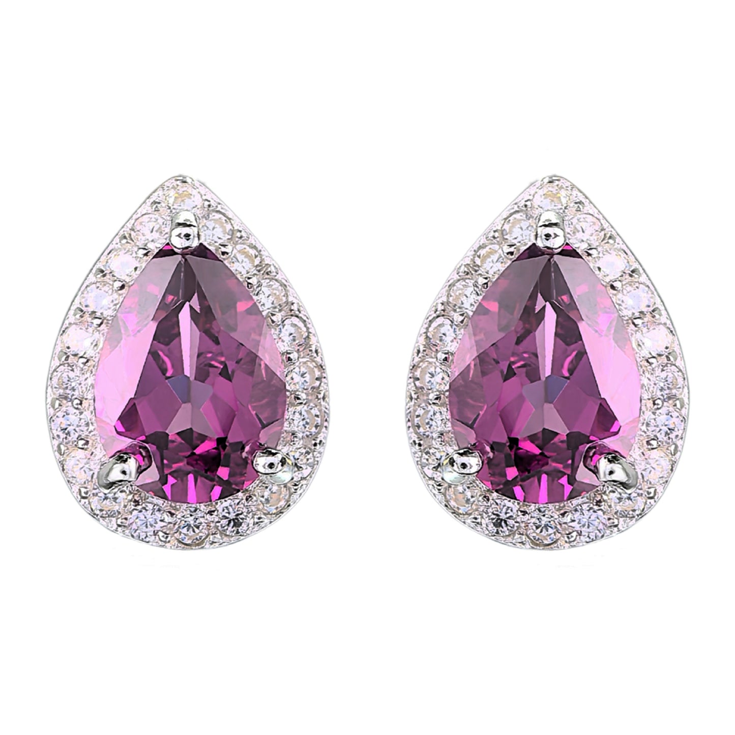 Sparkling Rhodium Plated 925 Silver Jewelry Natural Pyrope Stud Earrings