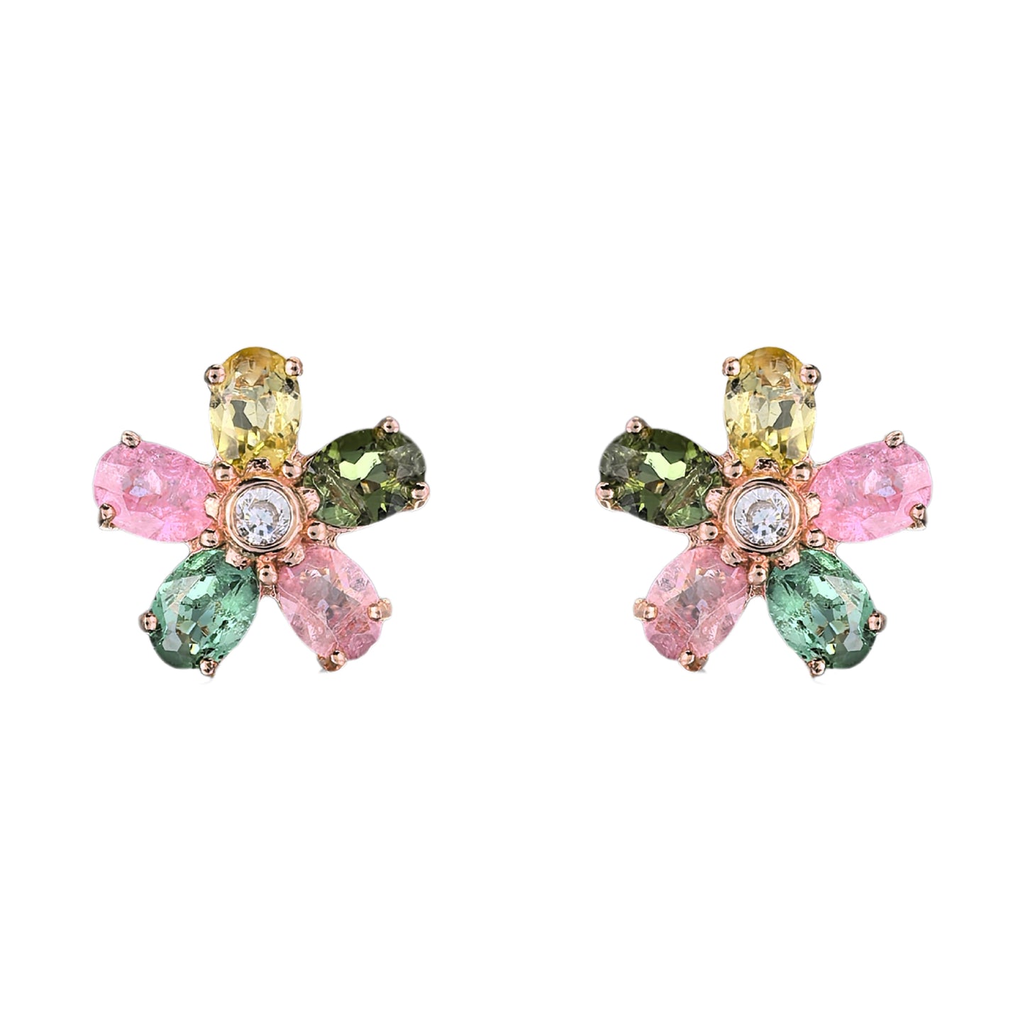 Elegant Rose Gold Plated 925 Silver Jewelry Natural Tourmaline Flower Stud Earrings