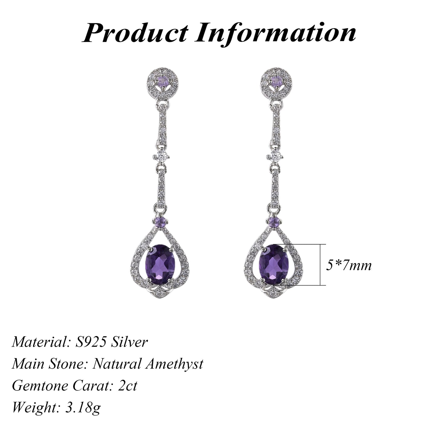 Exquisite Rose Gold Plated 925 Sterling Silver Natural Tourmaline Earrings