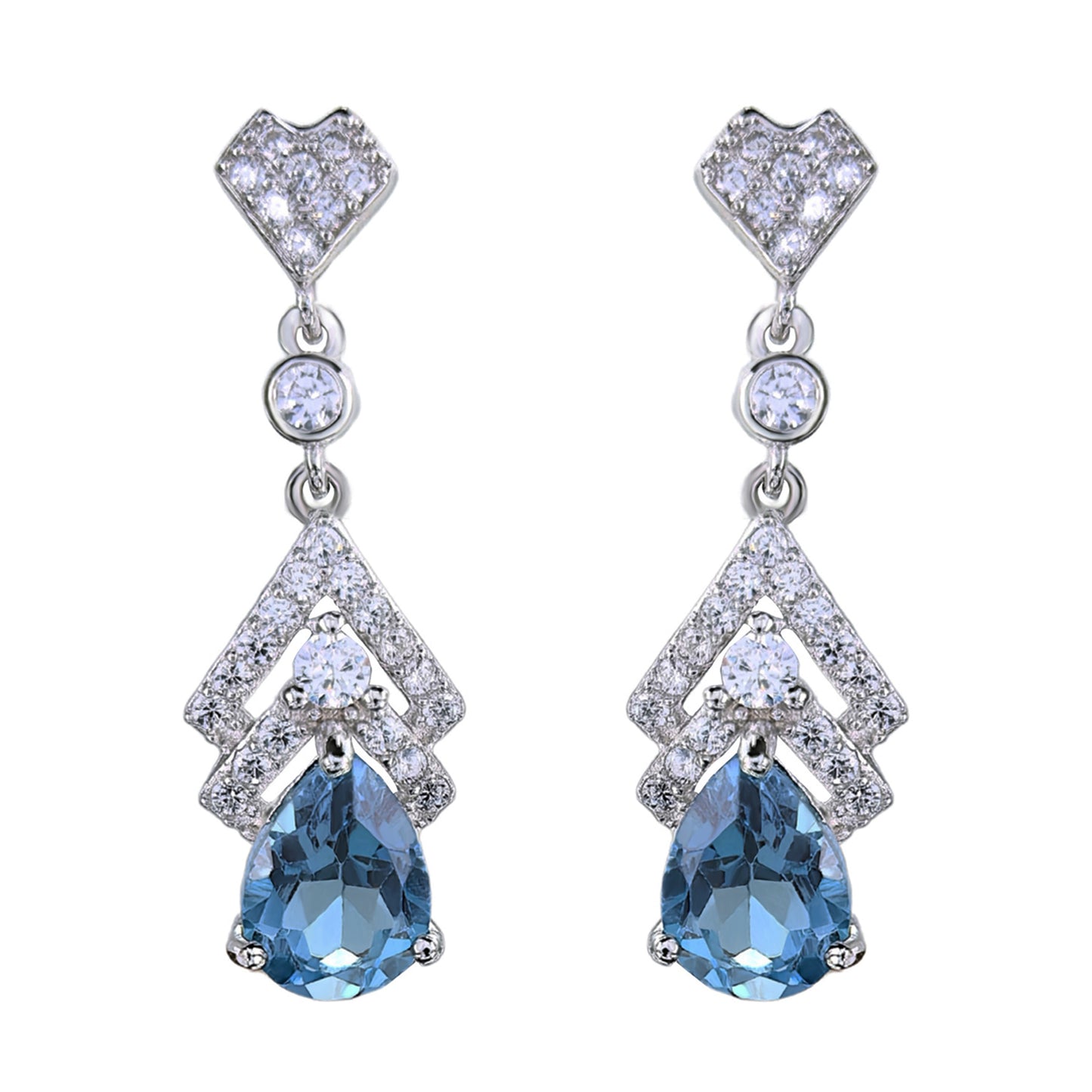 Gorgeous Rhodium Plated S925 Silver Natural London Blue Topaz Tear Drop Earrings