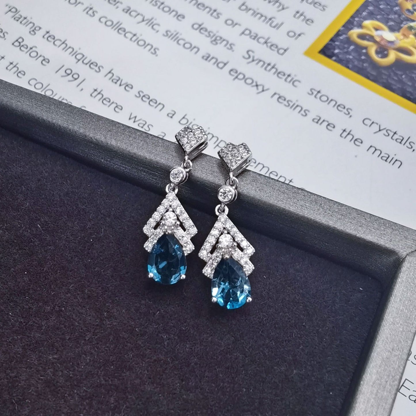 Gorgeous Rhodium Plated S925 Silver Natural London Blue Topaz Tear Drop Earrings