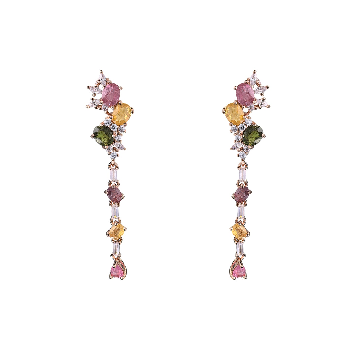Elegant Rose Gold Plated 925 Sterling Silver Natural Tourmaline Drop Earrings