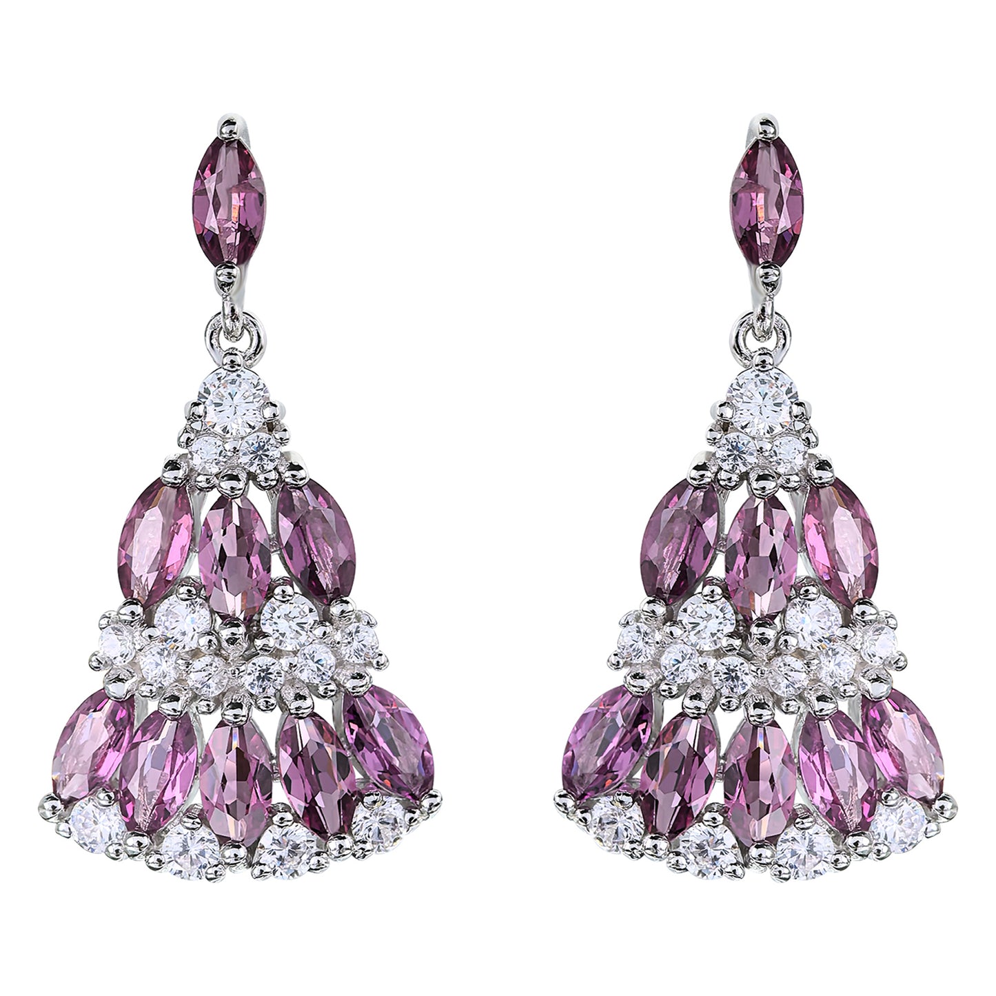 Delicate S925 Silver Rhodium Plated Natural Pyrope Skirt Drop Earrings
